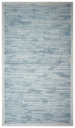 Blue Grey Abstract Striped Textured Hand Tufted Wool Area Rug - Cut Pile Contemporary Custom Sizes