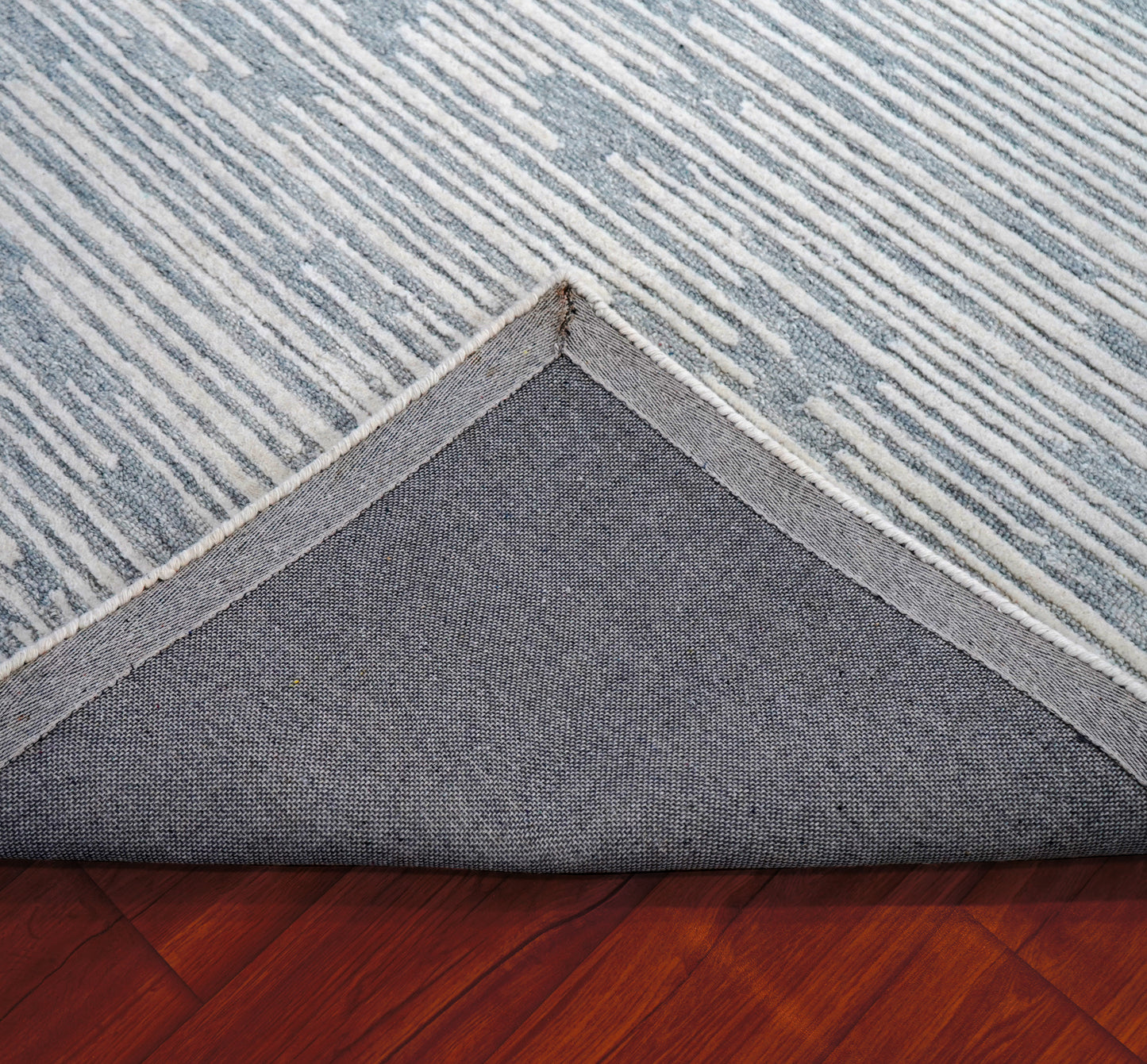 Blue Grey Abstract Striped Textured Hand Tufted Wool Area Rug - Cut Pile Contemporary Custom Sizes