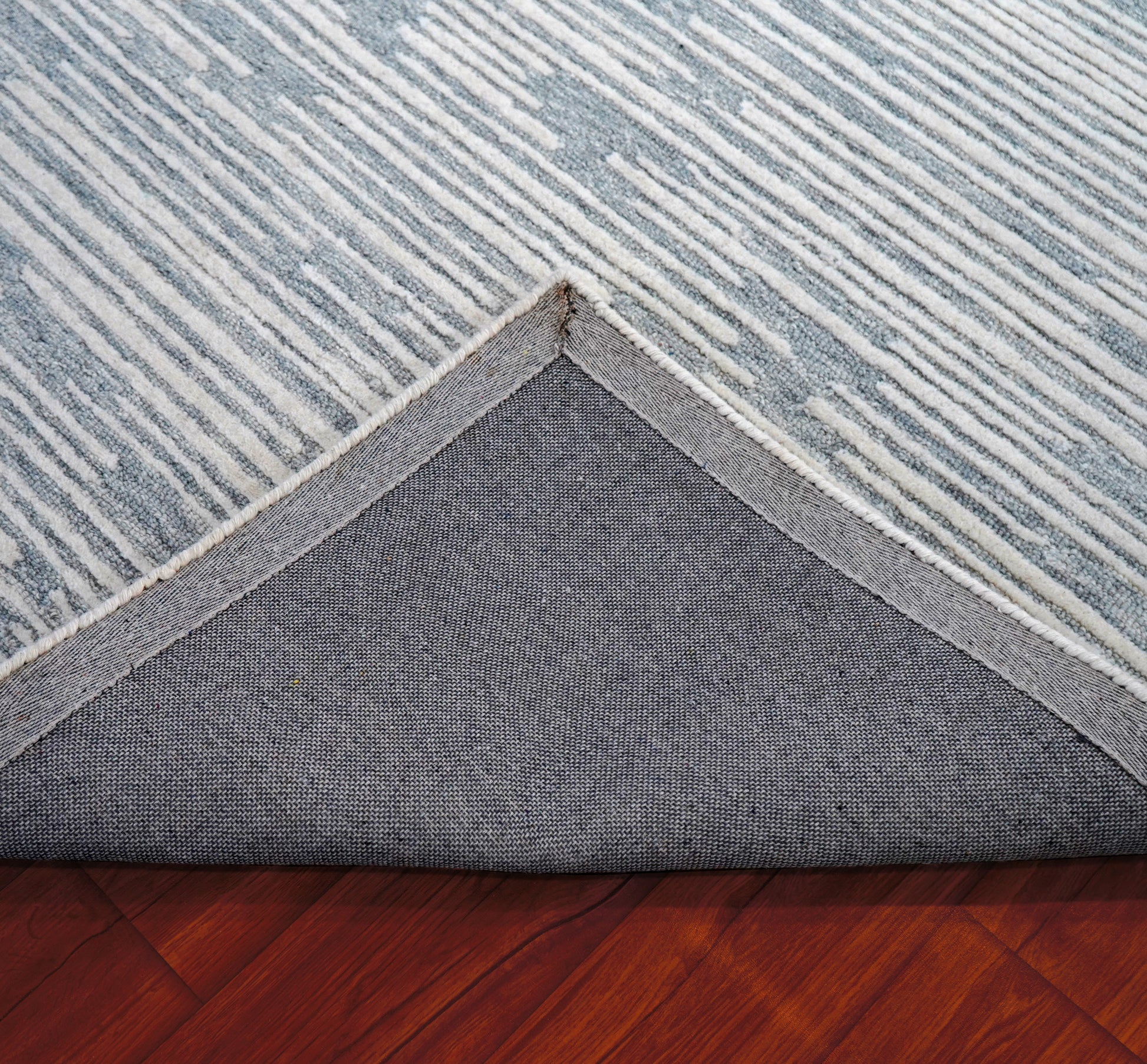 Blue Grey Abstract Striped Textured Hand Tufted Wool Area Rug - Cut Pile Contemporary Custom Sizes
