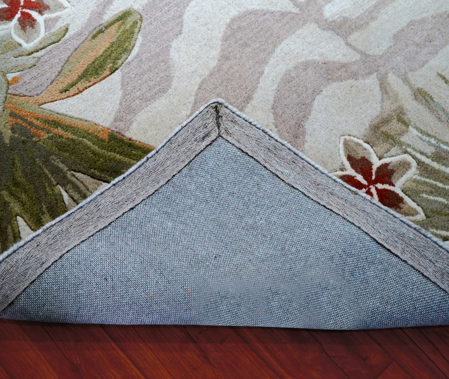 Tropical Border Zebra Stripes Hand Tufted Wool Area Rug - Green Brown Cut Pile Custom Sizes