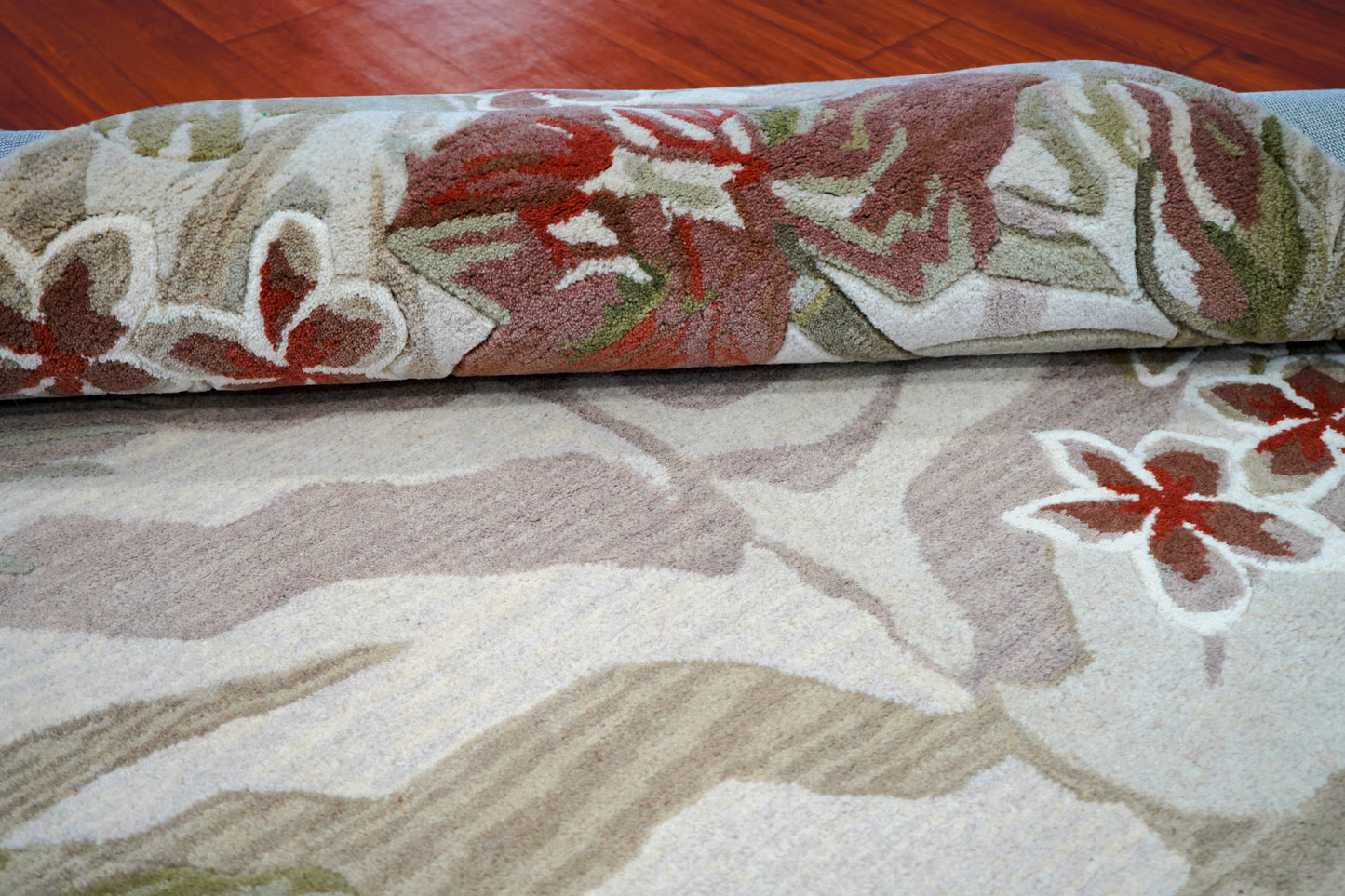 Tropical Border Zebra Stripes Hand Tufted Wool Area Rug - Green Brown Cut Pile Custom Sizes