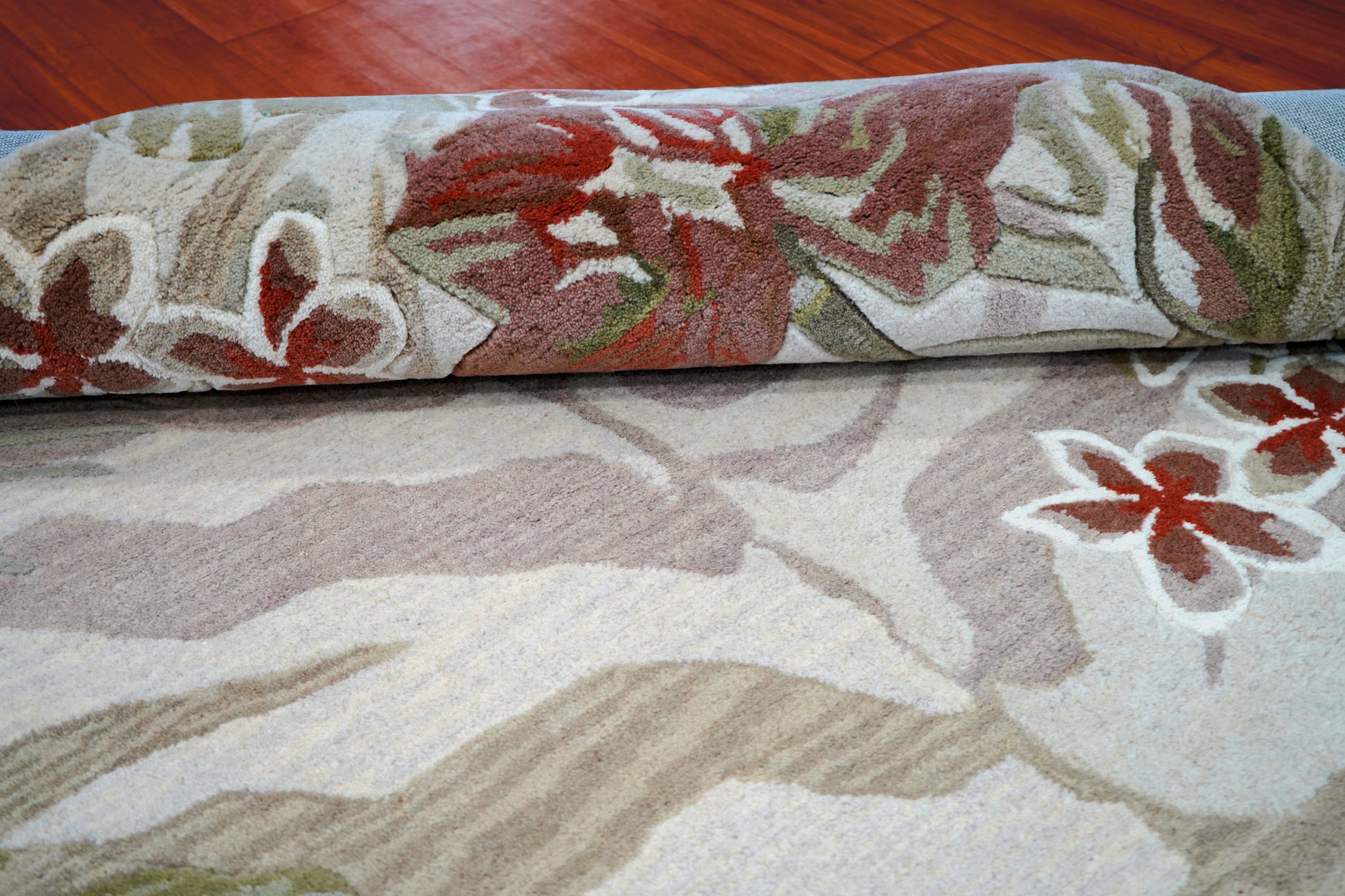 Tropical Border Zebra Stripes Hand Tufted Wool Area Rug - Green Brown Cut Pile Custom Sizes