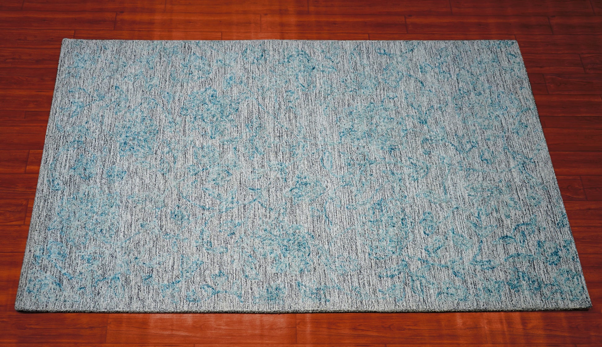 Teal Grey Abstract Textured Hand Tufted Wool Area Rug - Cut Pile Contemporary Custom Sizes