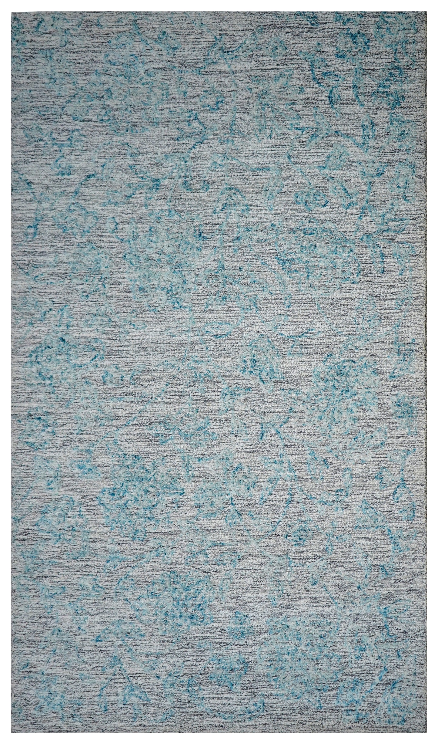Teal Grey Abstract Textured Hand Tufted Wool Area Rug - Cut Pile Contemporary Custom Sizes