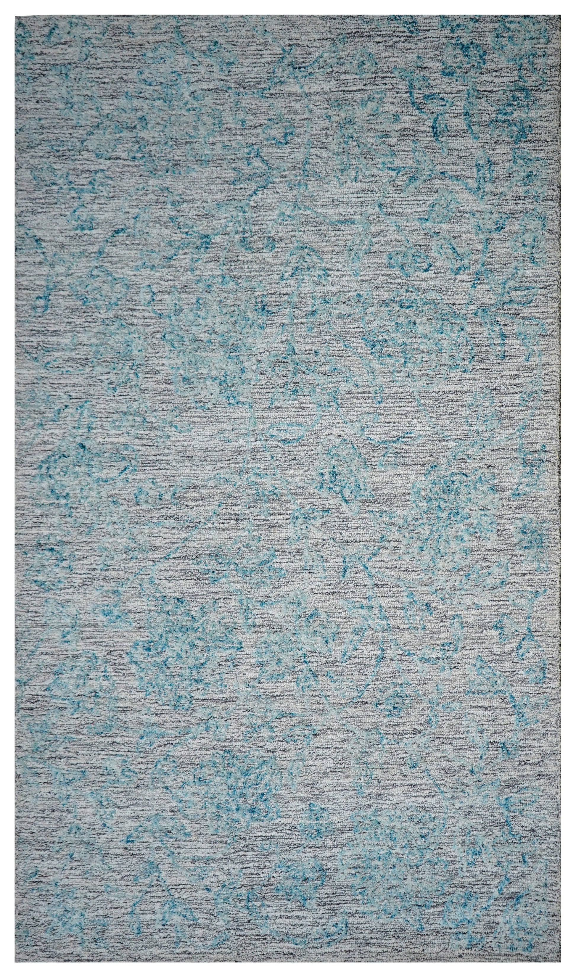 Teal Grey Abstract Textured Hand Tufted Wool Area Rug - Cut Pile Contemporary Custom Sizes