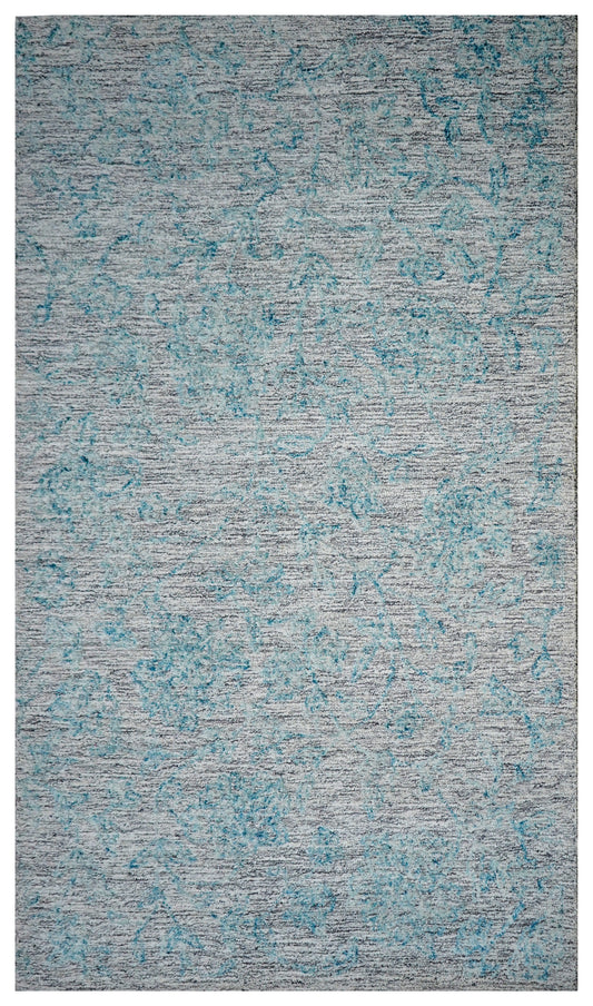 Teal Grey Abstract Textured Hand Tufted Wool Area Rug - Cut Pile Contemporary Custom Sizes