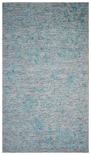 Teal Grey Abstract Textured Hand Tufted Wool Area Rug - Cut Pile Contemporary Custom Sizes