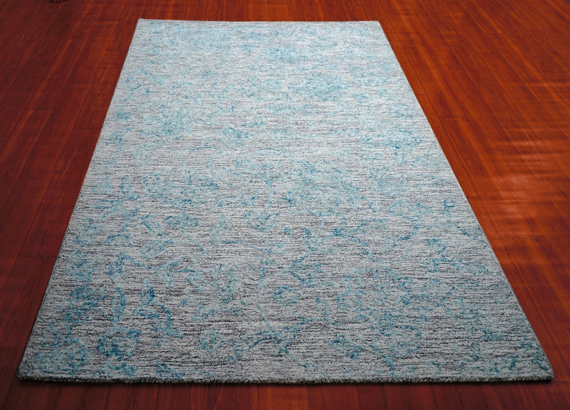 Teal Grey Abstract Textured Hand Tufted Wool Area Rug - Cut Pile Contemporary Custom Sizes