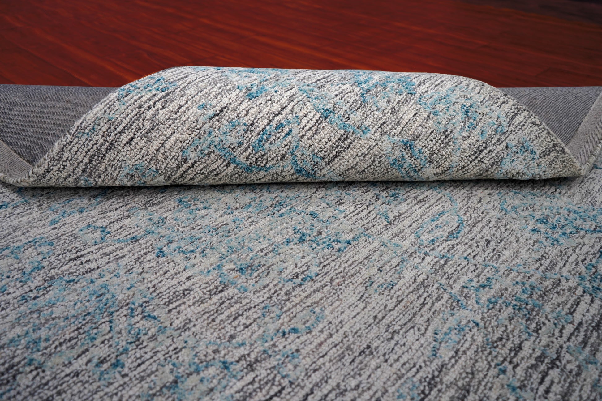 Teal Grey Abstract Textured Hand Tufted Wool Area Rug - Cut Pile Contemporary Custom Sizes