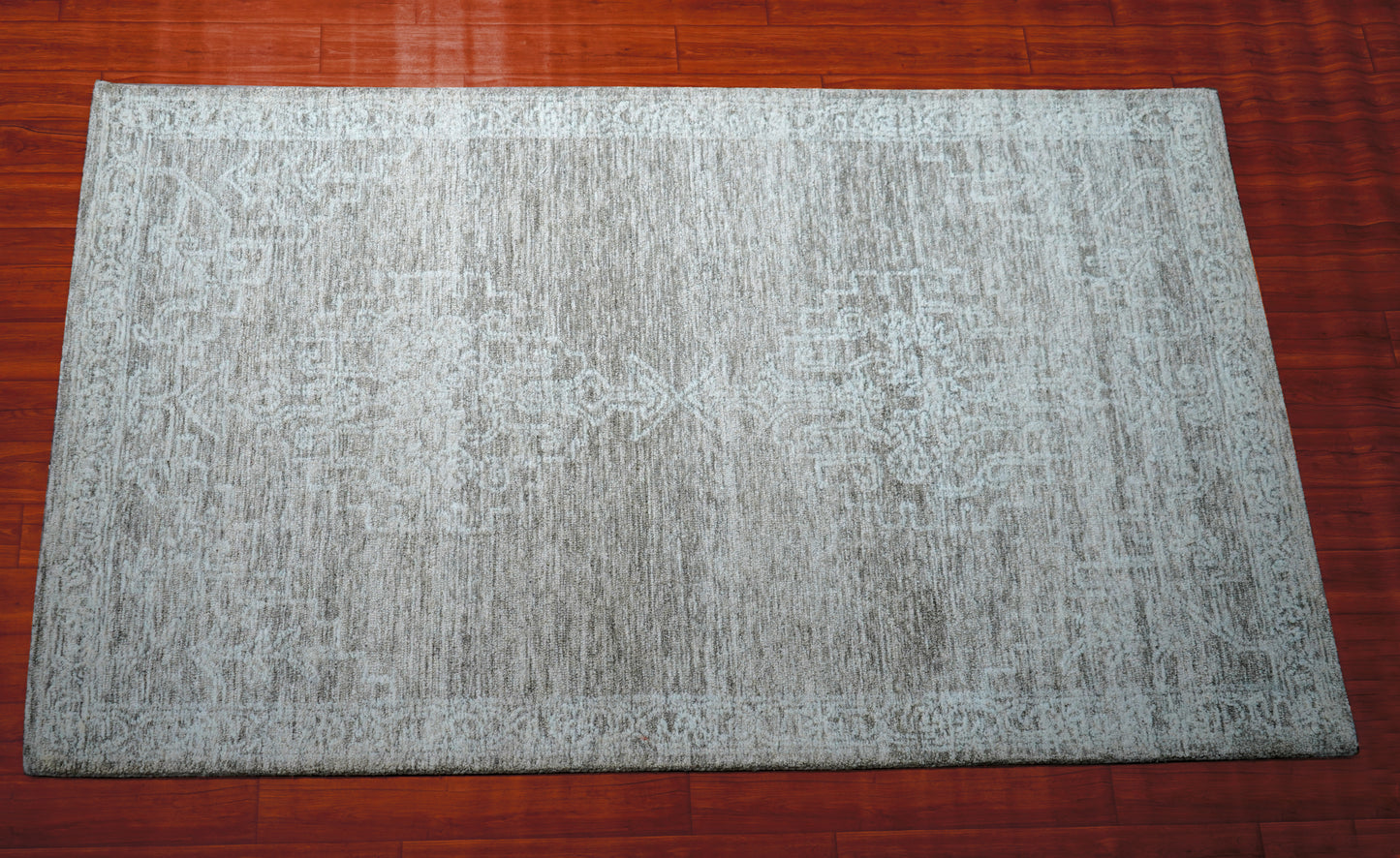 Grey Beige Vintage Distressed Hand Tufted Wool Area Rug - Cut Pile Shabby Chic Custom Sizes