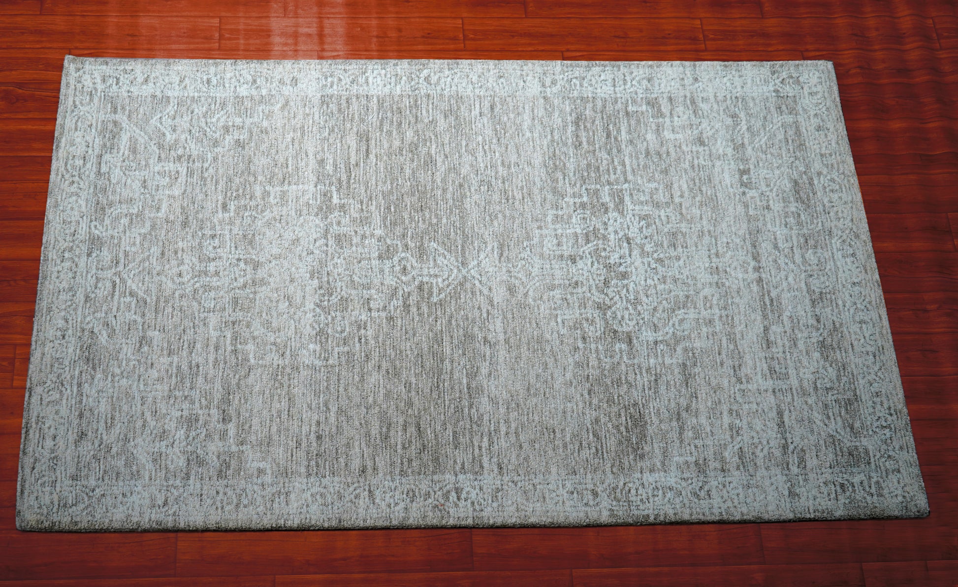 Grey Beige Vintage Distressed Hand Tufted Wool Area Rug - Cut Pile Shabby Chic Custom Sizes
