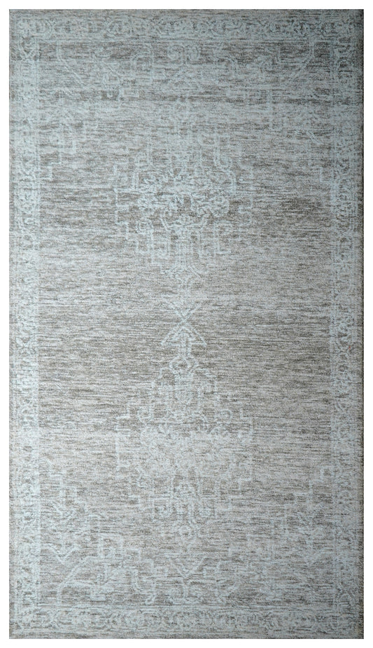 Grey Beige Vintage Distressed Hand Tufted Wool Area Rug - Cut Pile Shabby Chic Custom Sizes