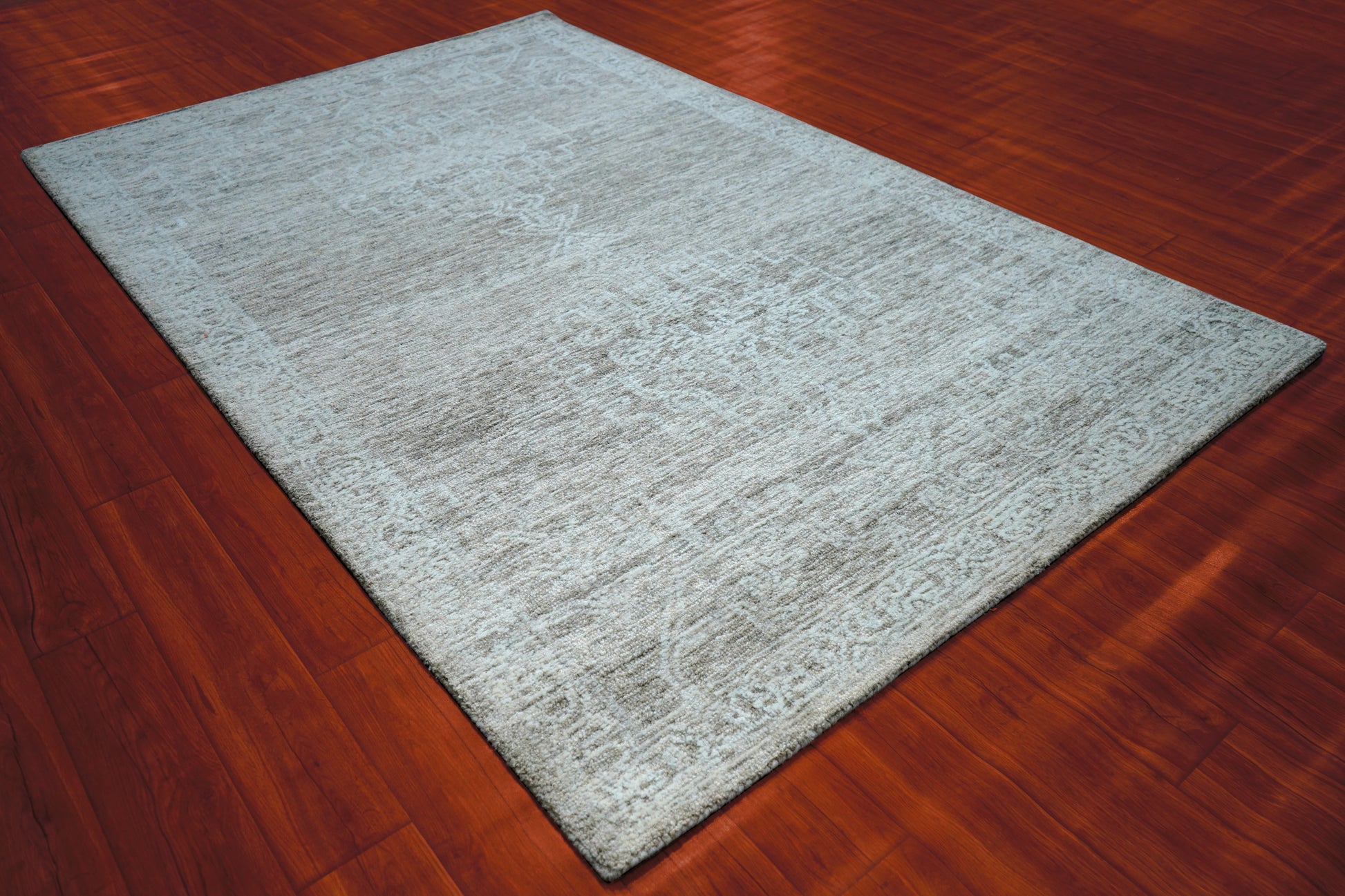 Grey Beige Vintage Distressed Hand Tufted Wool Area Rug - Cut Pile Shabby Chic Custom Sizes