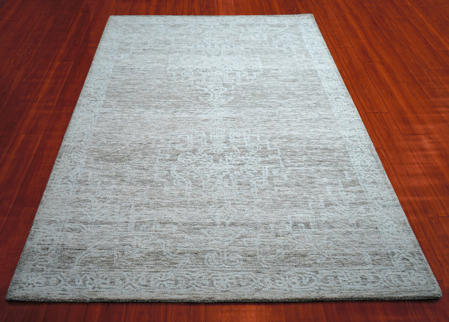 Grey Beige Vintage Distressed Hand Tufted Wool Area Rug - Cut Pile Shabby Chic Custom Sizes