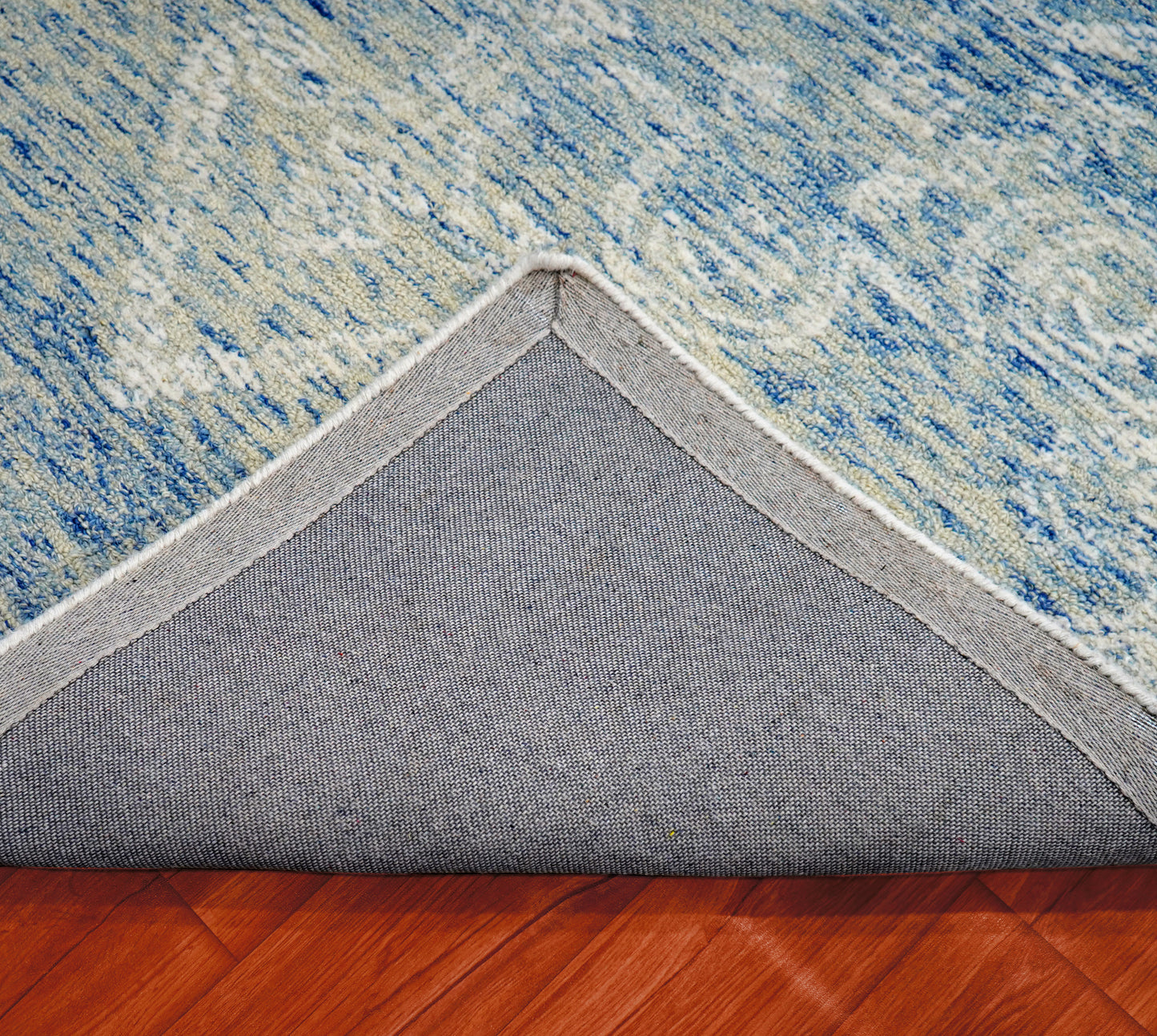 Blue Grey Vintage Damask Distressed Hand Tufted Wool Area Rug - Cut Pile Shabby Chic Custom Sizes