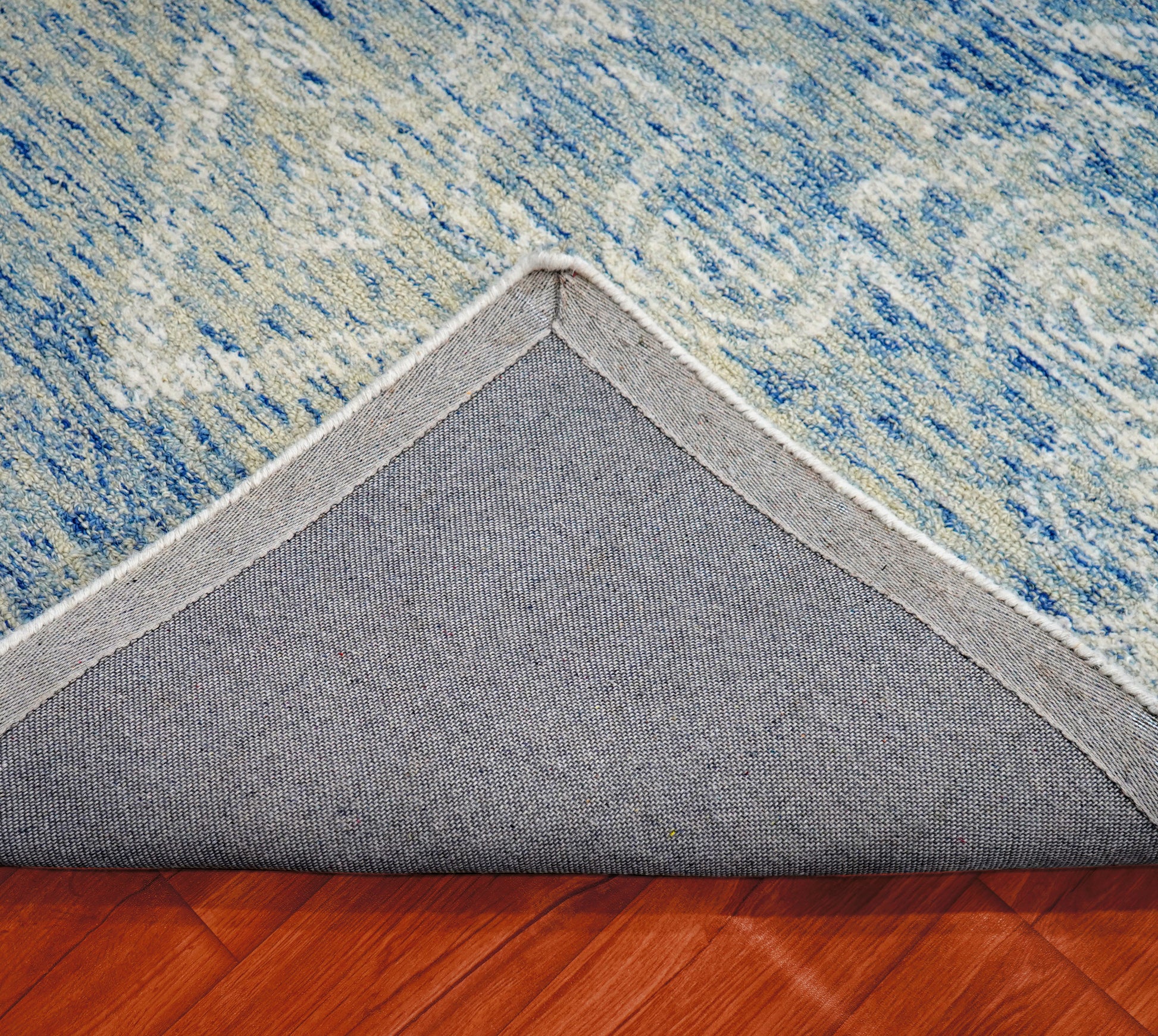 Blue Grey Vintage Damask Distressed Hand Tufted Wool Area Rug - Cut Pile Shabby Chic Custom Sizes