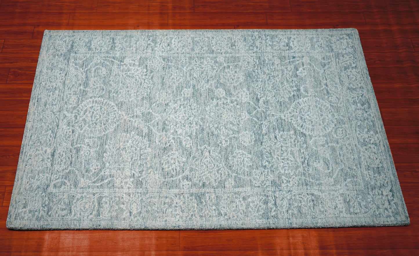 Teal Grey Abstract Textured Hand Tufted Wool Area Rug - Cut Pile Contemporary Custom Sizes