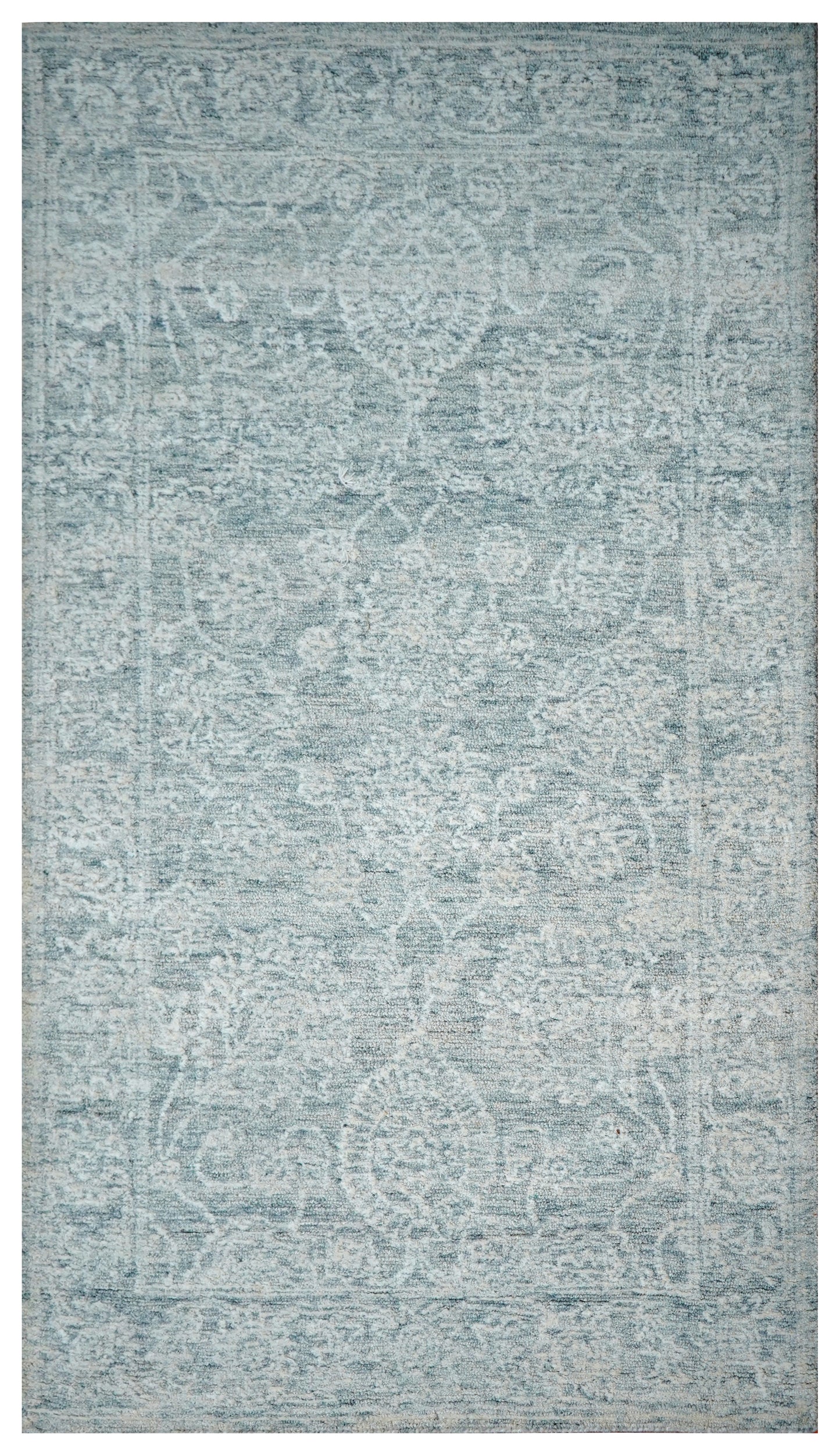 Teal Grey Abstract Textured Hand Tufted Wool Area Rug - Cut Pile Contemporary Custom Sizes