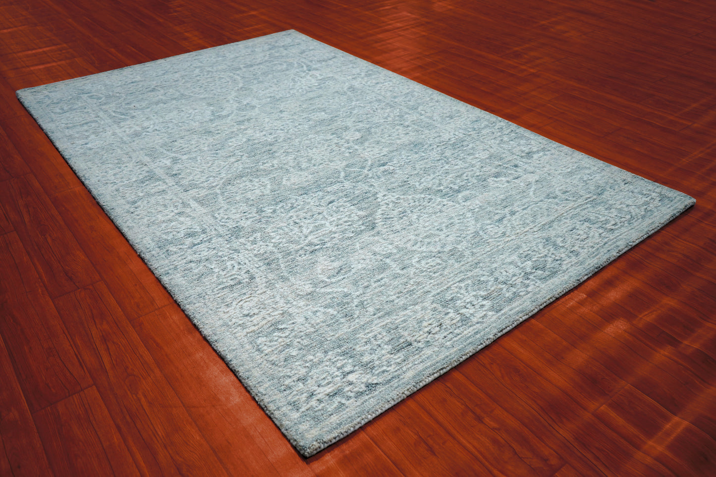 Teal Grey Abstract Textured Hand Tufted Wool Area Rug - Cut Pile Contemporary Custom Sizes