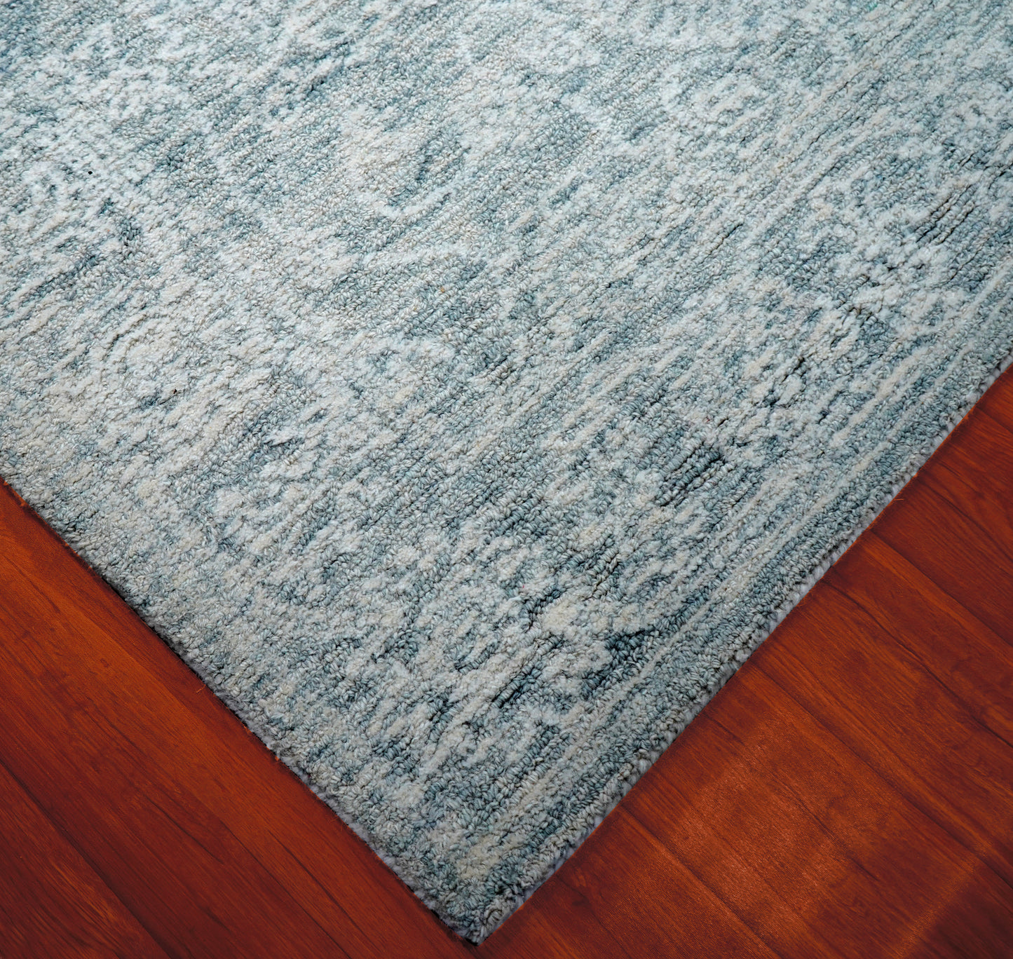 Teal Grey Abstract Textured Hand Tufted Wool Area Rug - Cut Pile Contemporary Custom Sizes