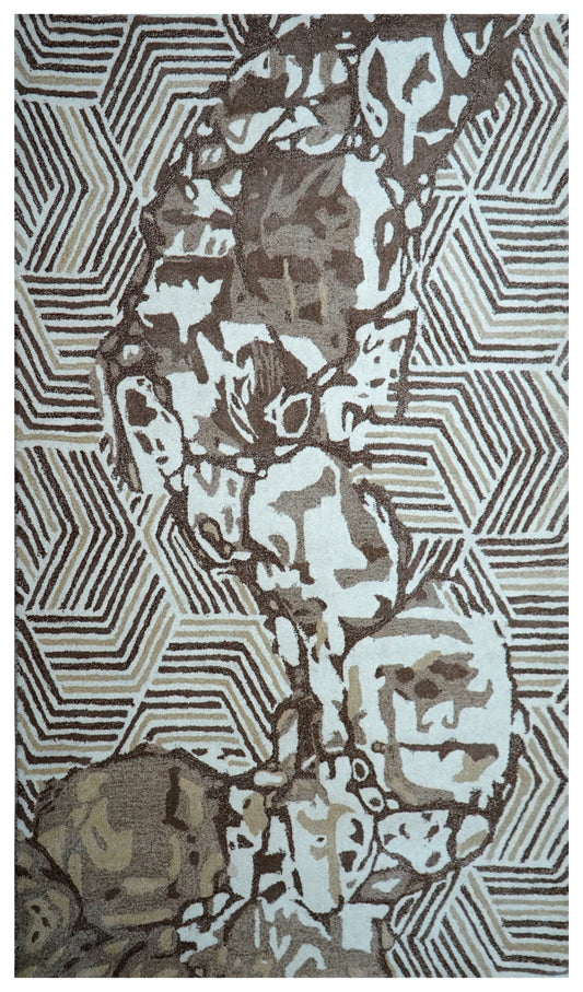 Aqua Grey Geometric Chevron Floral Hand Tufted Wool Area Rug - Cut Pile Contemporary Custom Sizes