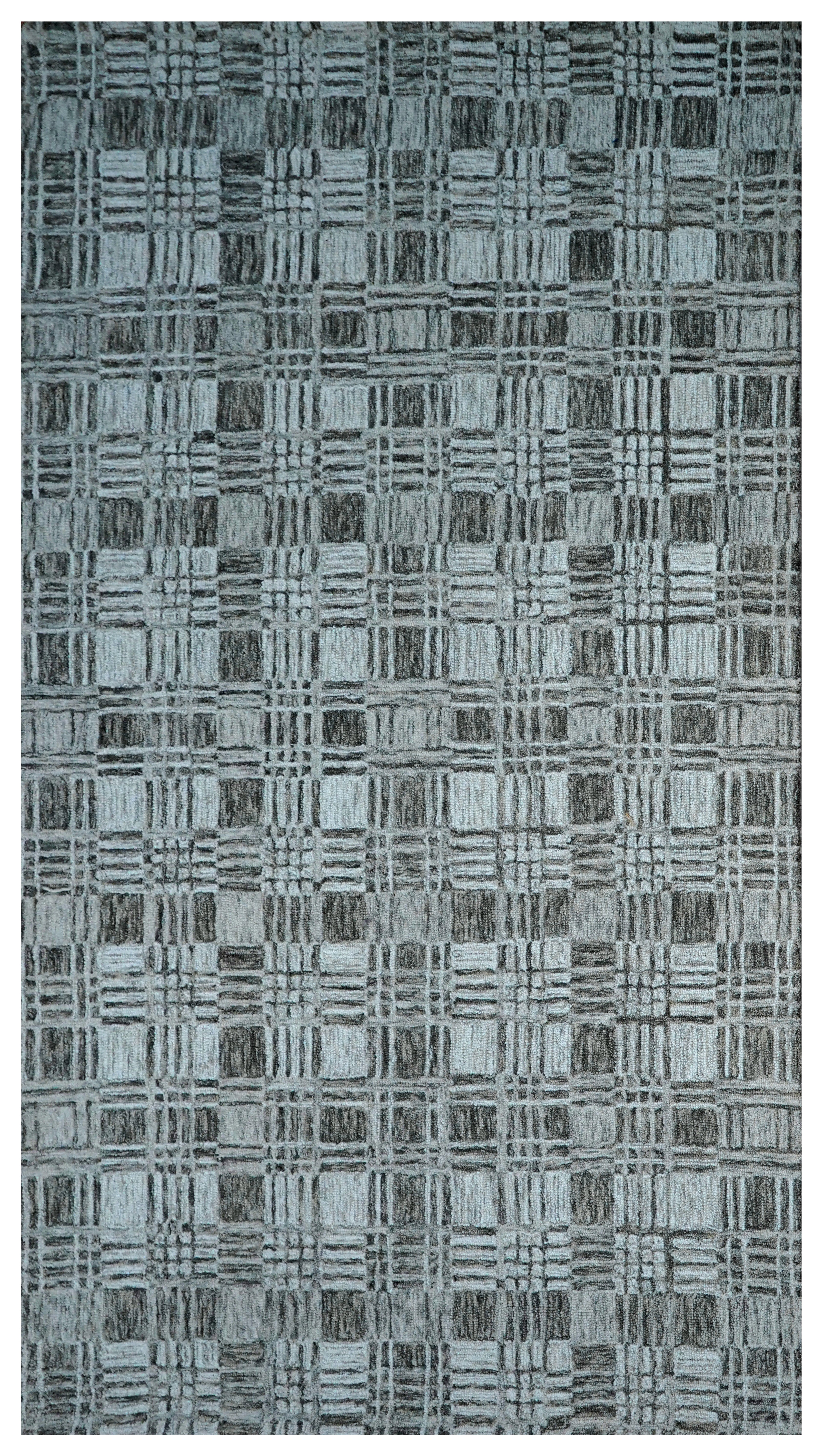 Grey Tuft Texture Grey Teal Abstract Grid Textured Hand Tufted Wool Area Rug – Tufts Knots