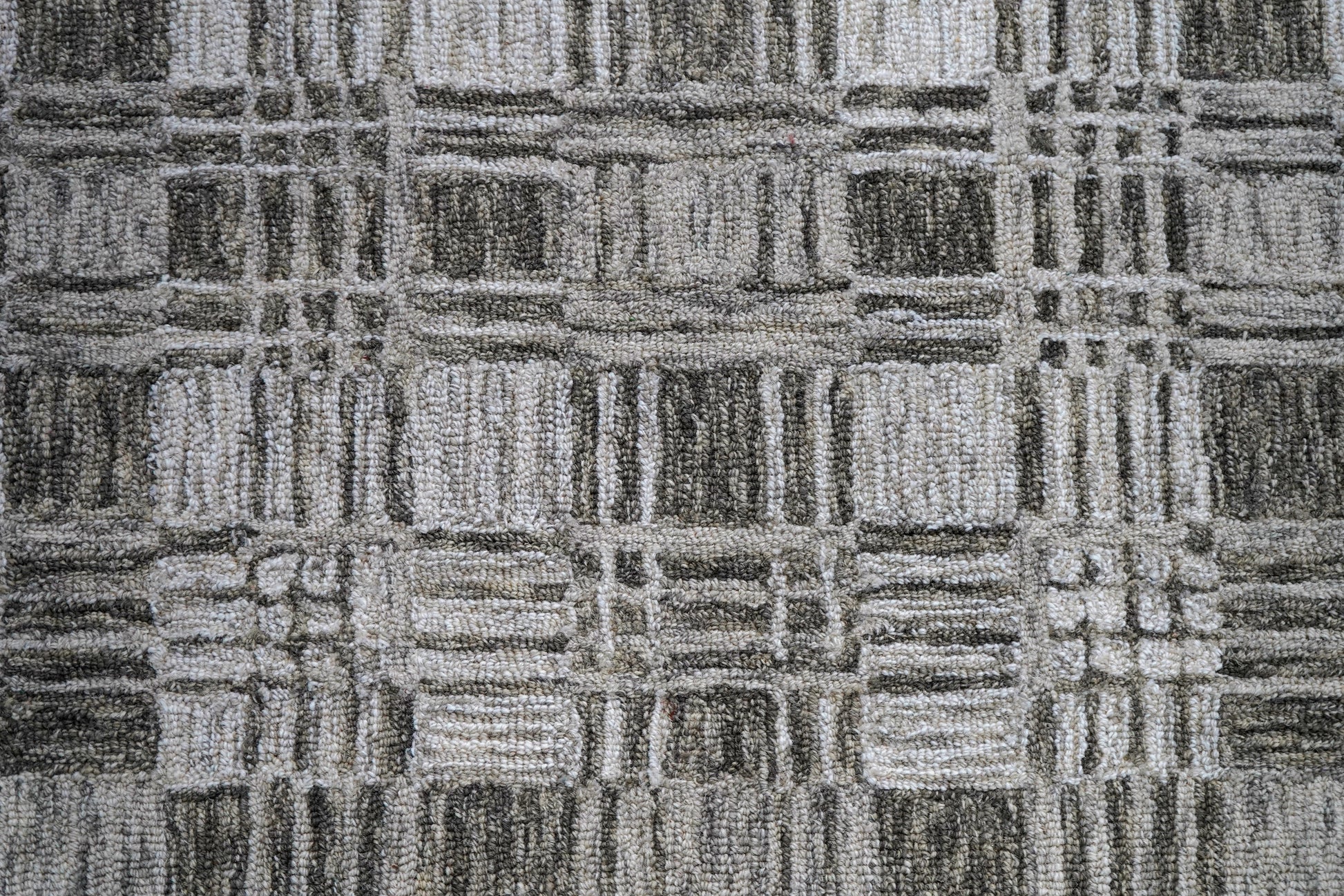 Grey Teal Abstract Grid Textured Hand Tufted Wool Area Rug - Cut Pile Contemporary Custom Sizes
