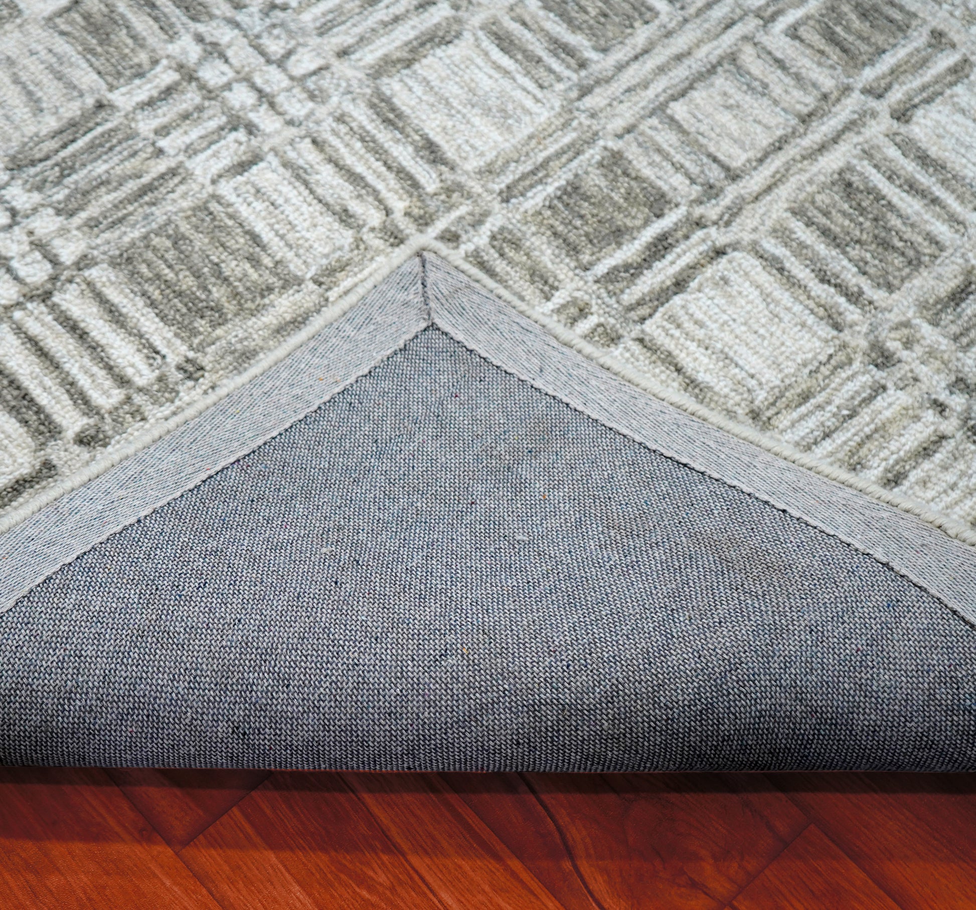 Grey Teal Abstract Grid Textured Hand Tufted Wool Area Rug - Cut Pile Contemporary Custom Sizes