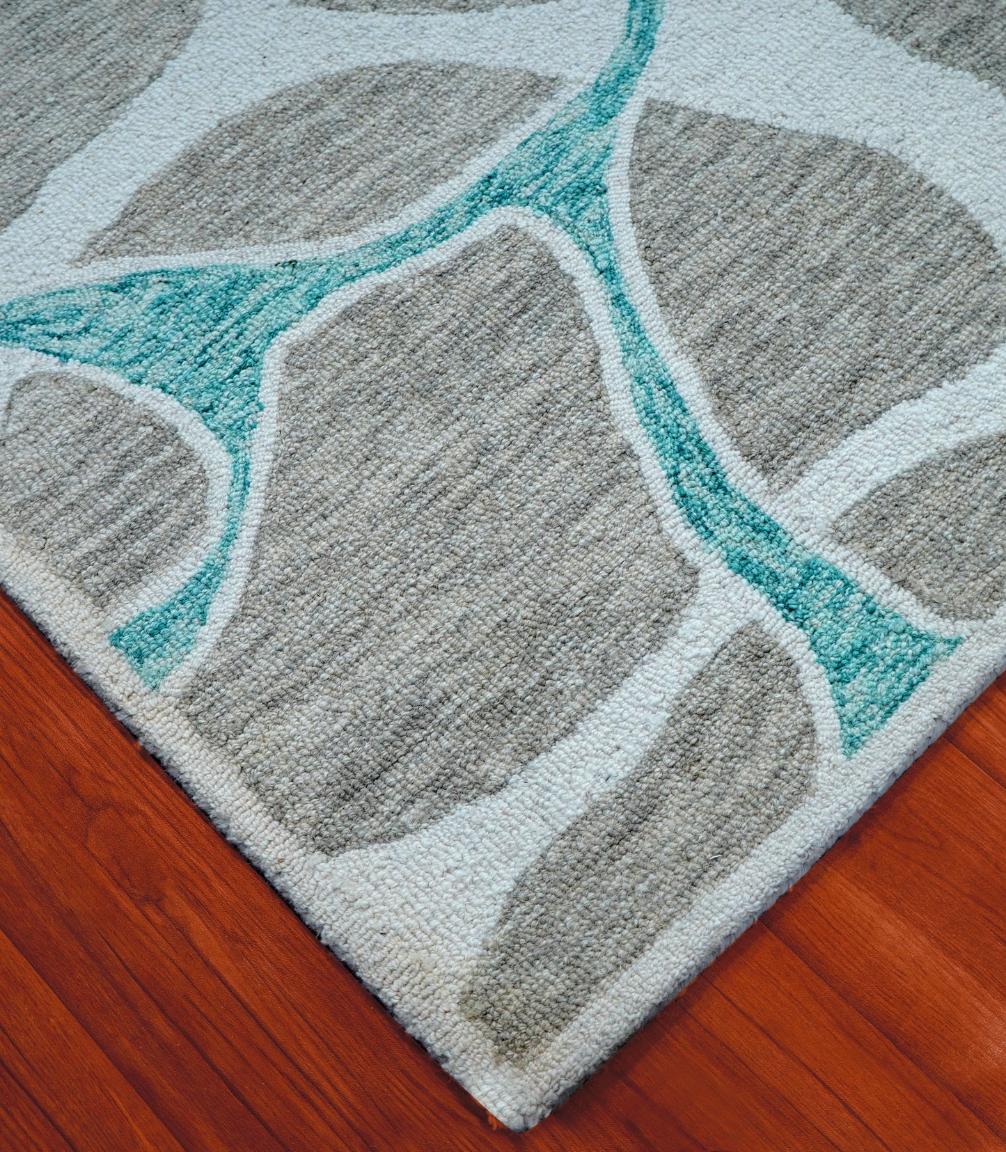 Teal Grey Abstract Organic Pebbles Hand Tufted Wool Area Rug - Cut Pile Contemporary Custom Sizes
