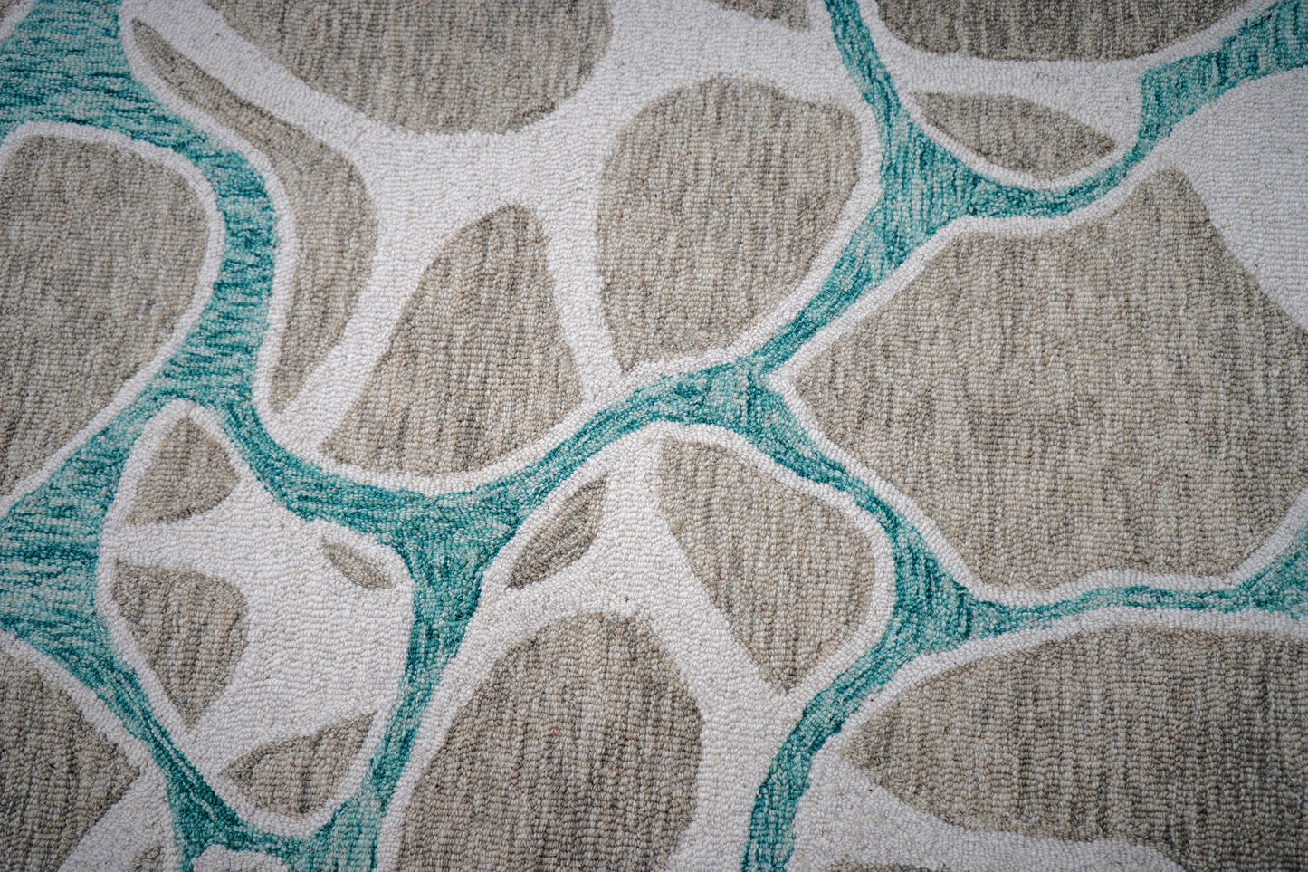 Teal Grey Abstract Organic Pebbles Hand Tufted Wool Area Rug - Cut Pile Contemporary Custom Sizes