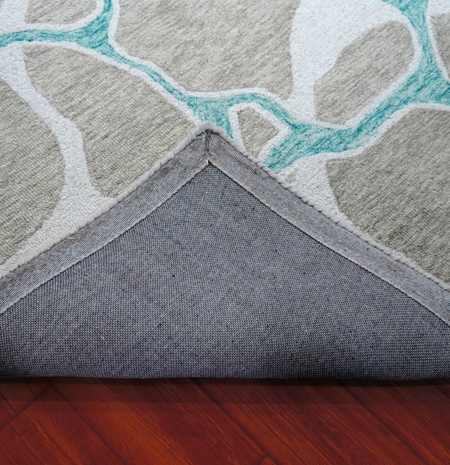 Teal Grey Abstract Organic Pebbles Hand Tufted Wool Area Rug - Cut Pile Contemporary Custom Sizes
