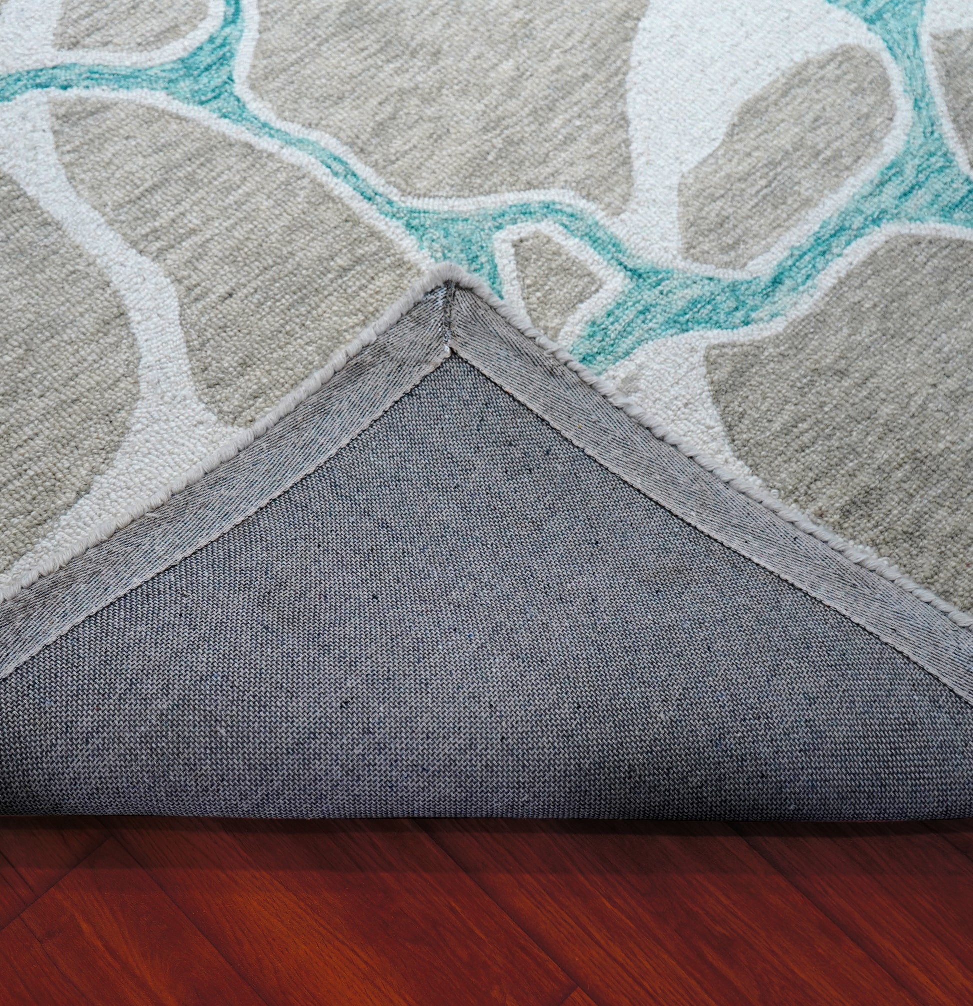 Teal Grey Abstract Organic Pebbles Hand Tufted Wool Area Rug - Cut Pile Contemporary Custom Sizes