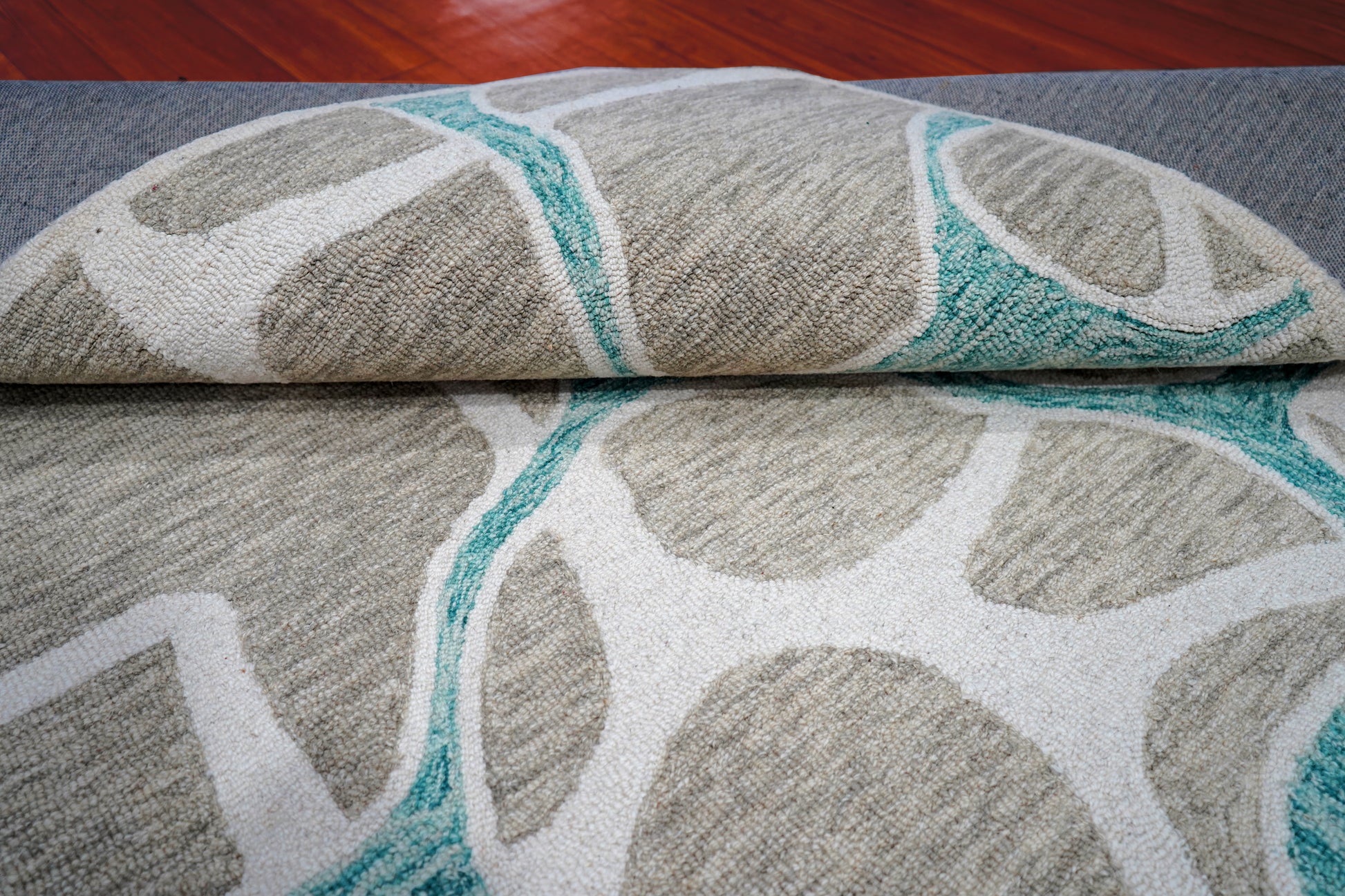 Teal Grey Abstract Organic Pebbles Hand Tufted Wool Area Rug - Cut Pile Contemporary Custom Sizes