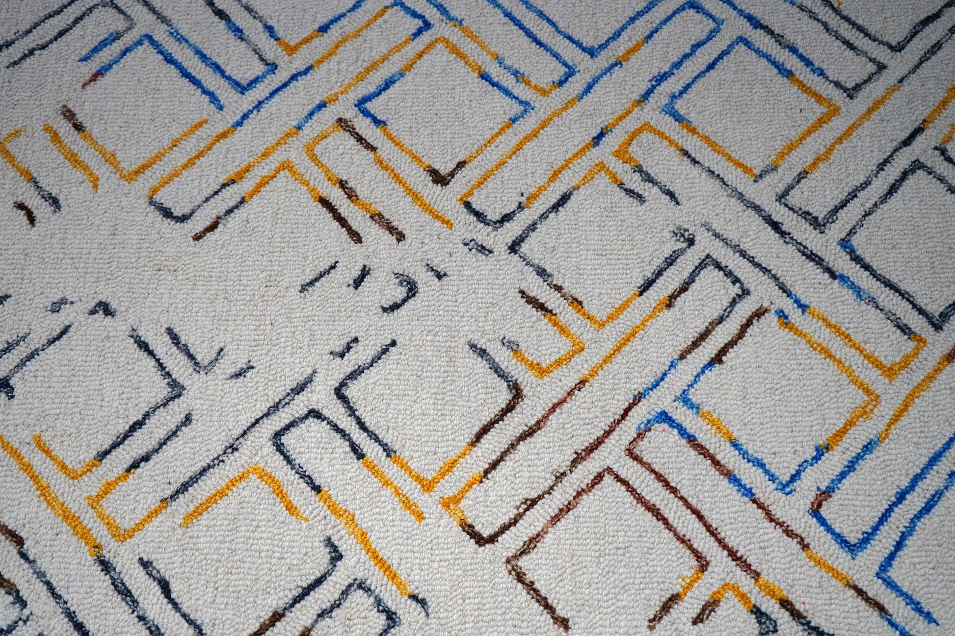 Grey Blue Yellow Abstract Geometric Lines Hand Tufted Wool Area Rug - Cut Pile Contemporary Custom Sizes