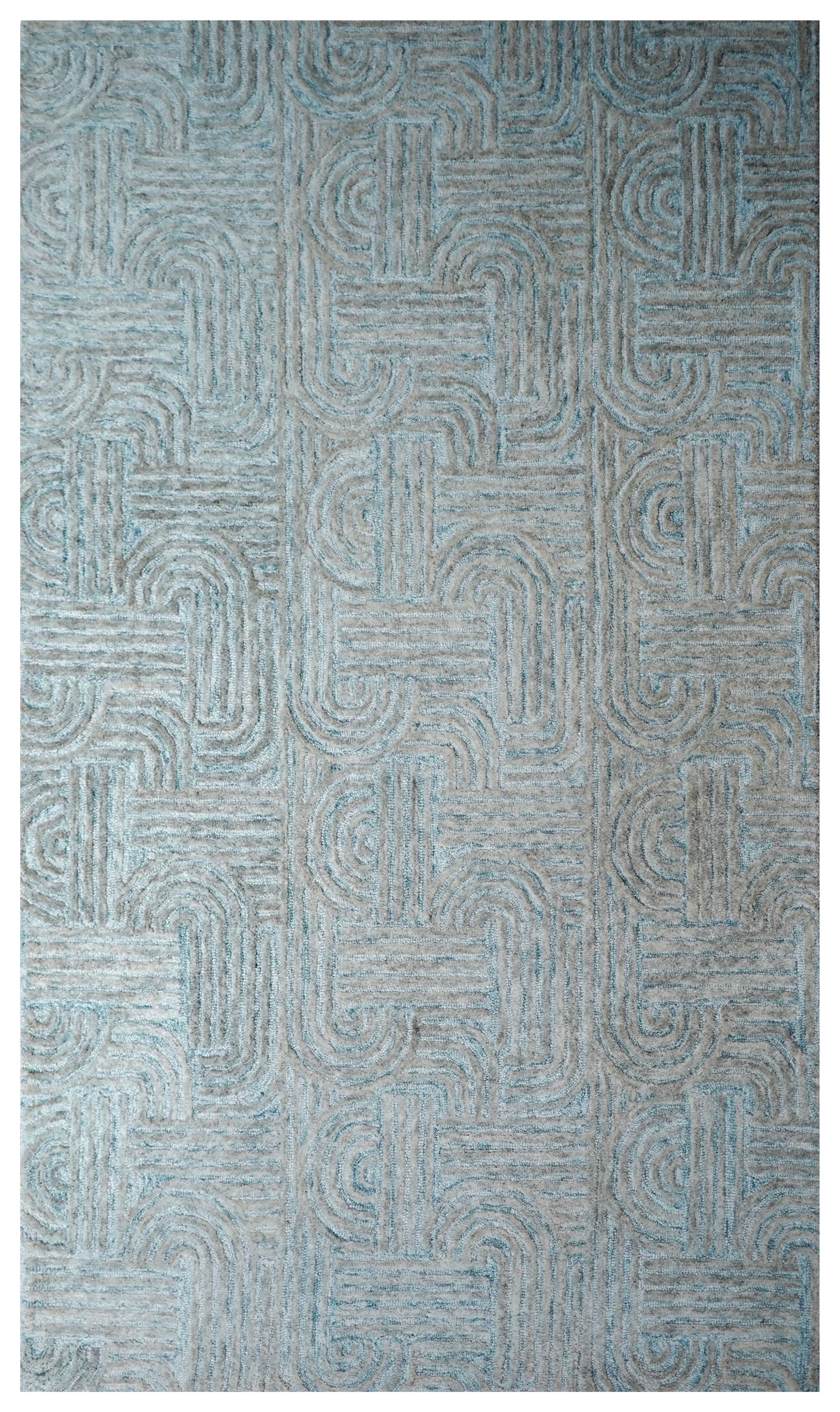 Teal Grey Abstract Swirl Hand Tufted Wool Area Rug - Cut Pile Contemporary Custom Sizes