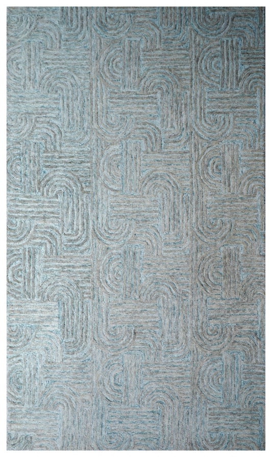 Teal Grey Abstract Swirl Hand Tufted Wool Area Rug - Cut Pile Contemporary Custom Sizes