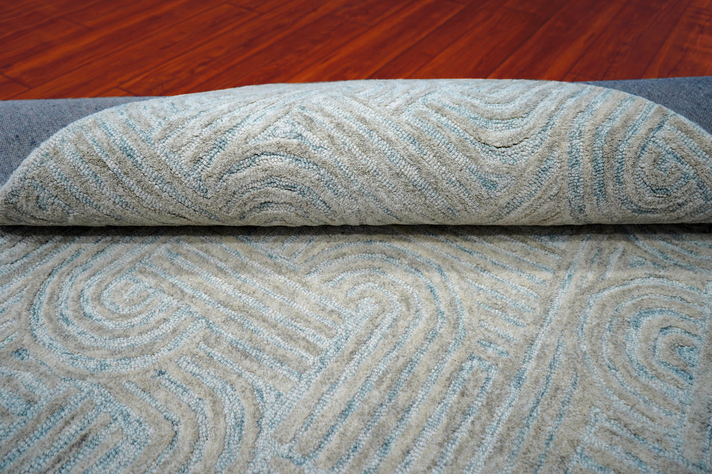 Teal Grey Abstract Swirl Hand Tufted Wool Area Rug - Cut Pile Contemporary Custom Sizes