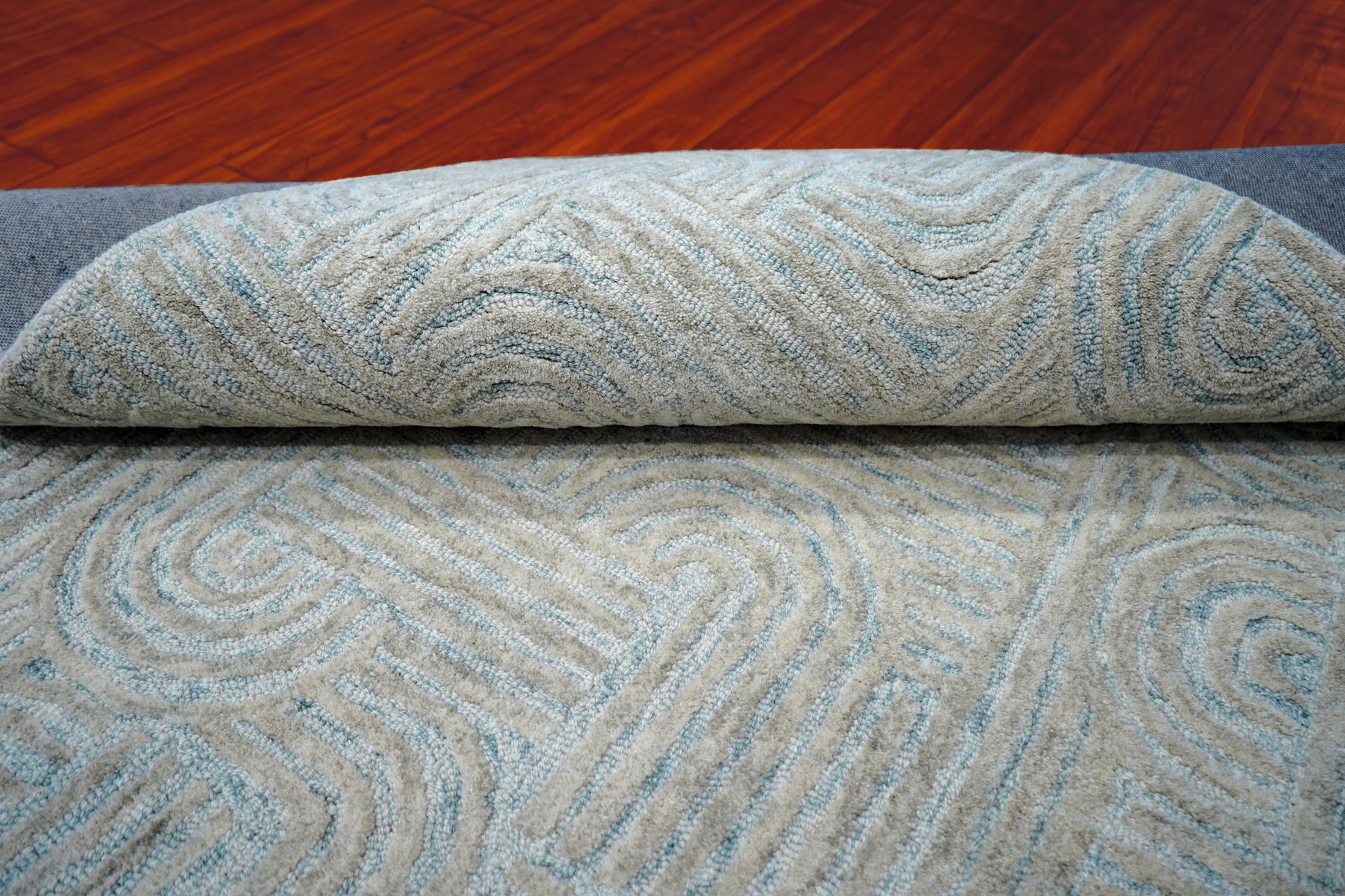 Teal Grey Abstract Swirl Hand Tufted Wool Area Rug - Cut Pile Contemporary Custom Sizes