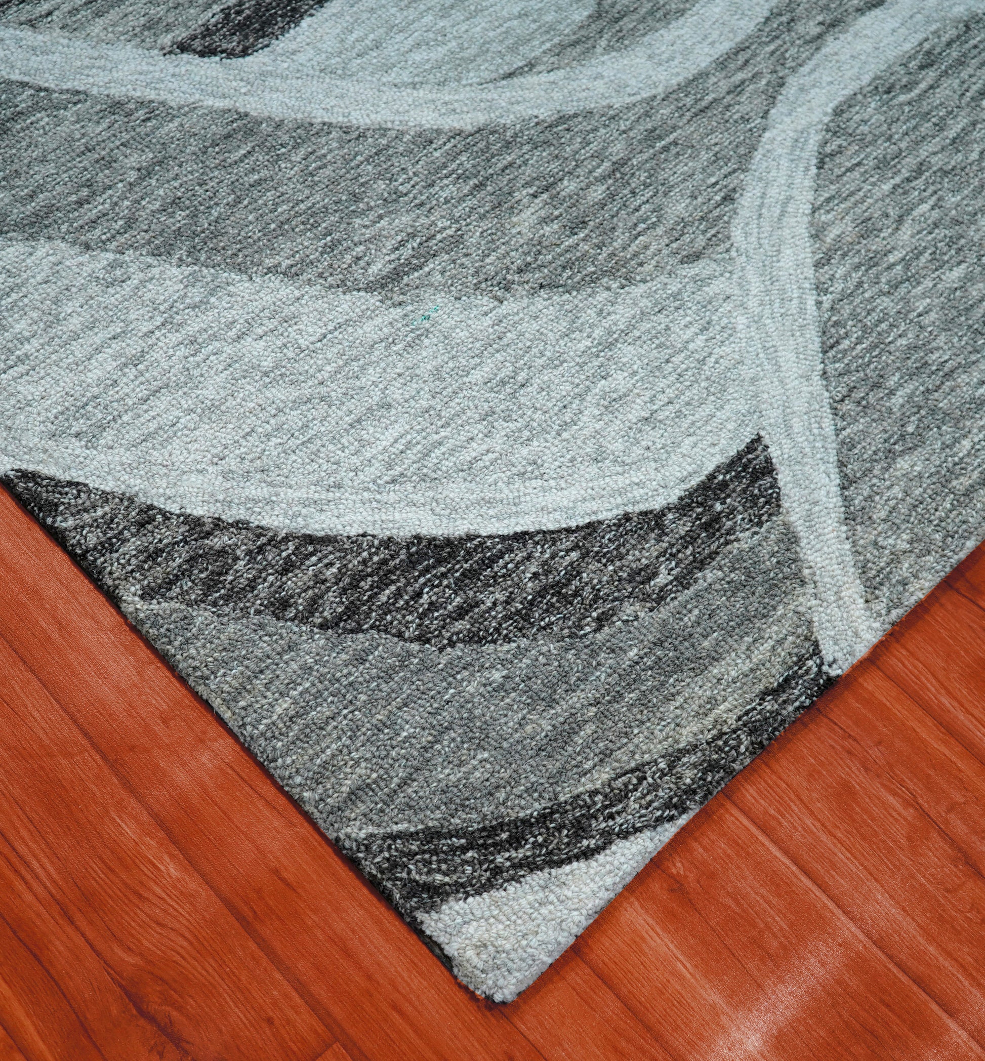Grey Black Abstract Waves Hand Tufted Wool Area Rug - Cut Pile Contemporary Custom Sizes