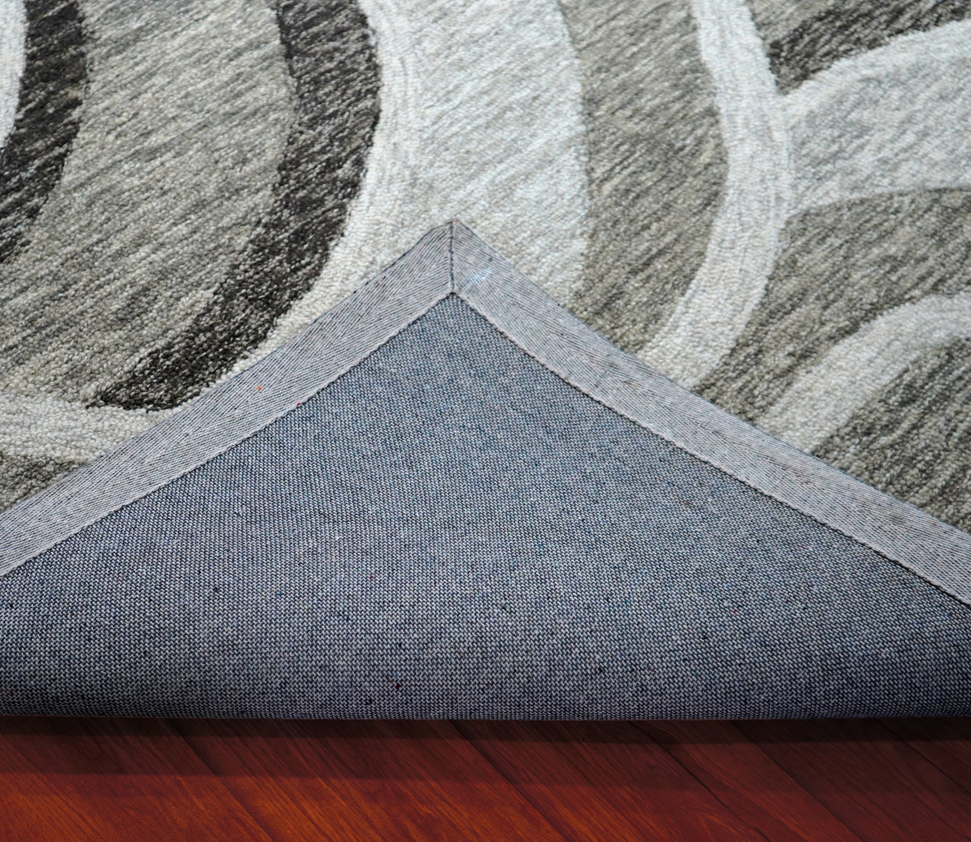 Grey Black Abstract Waves Hand Tufted Wool Area Rug - Cut Pile Contemporary Custom Sizes