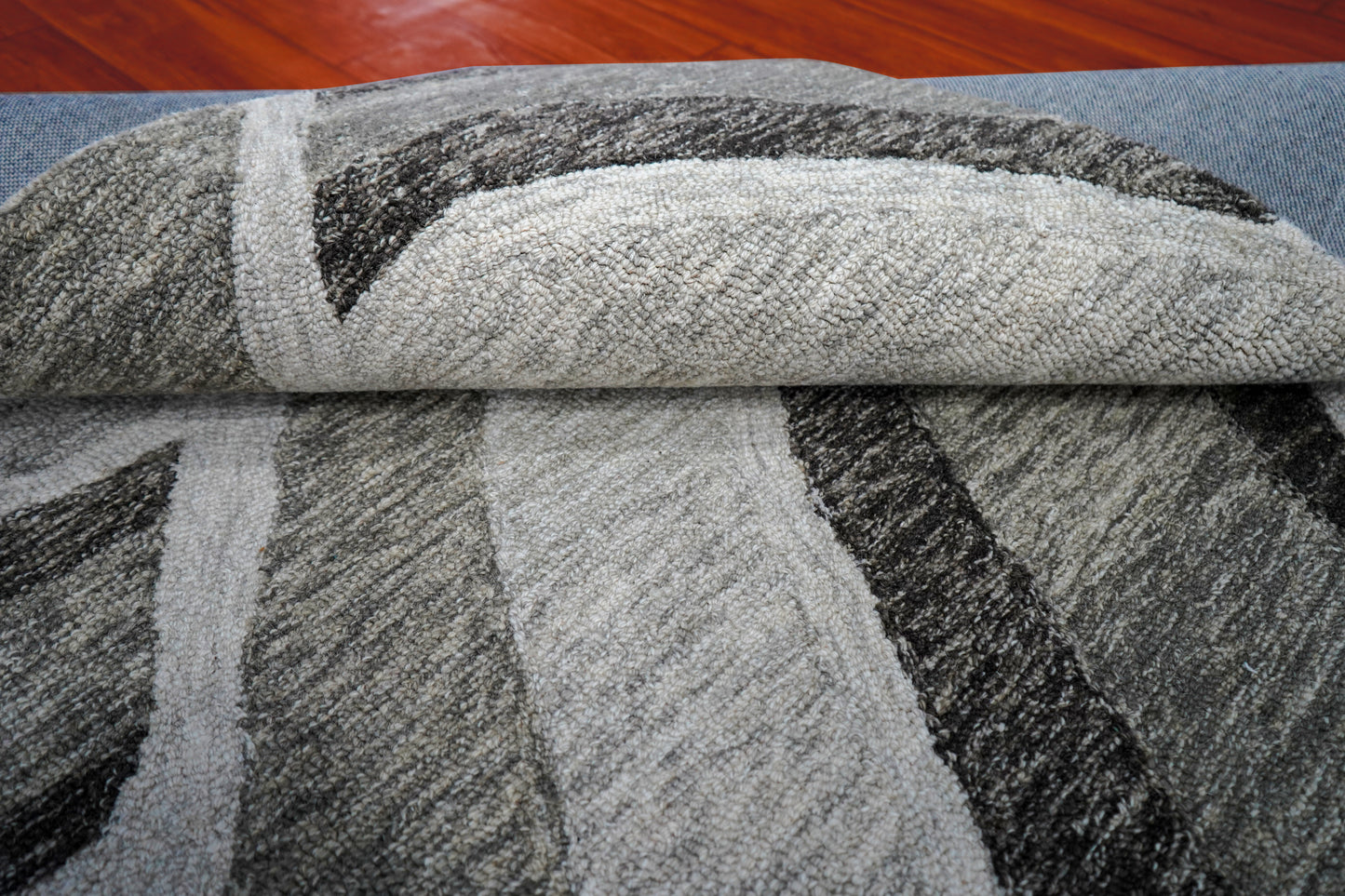 Grey Black Abstract Waves Hand Tufted Wool Area Rug - Cut Pile Contemporary Custom Sizes