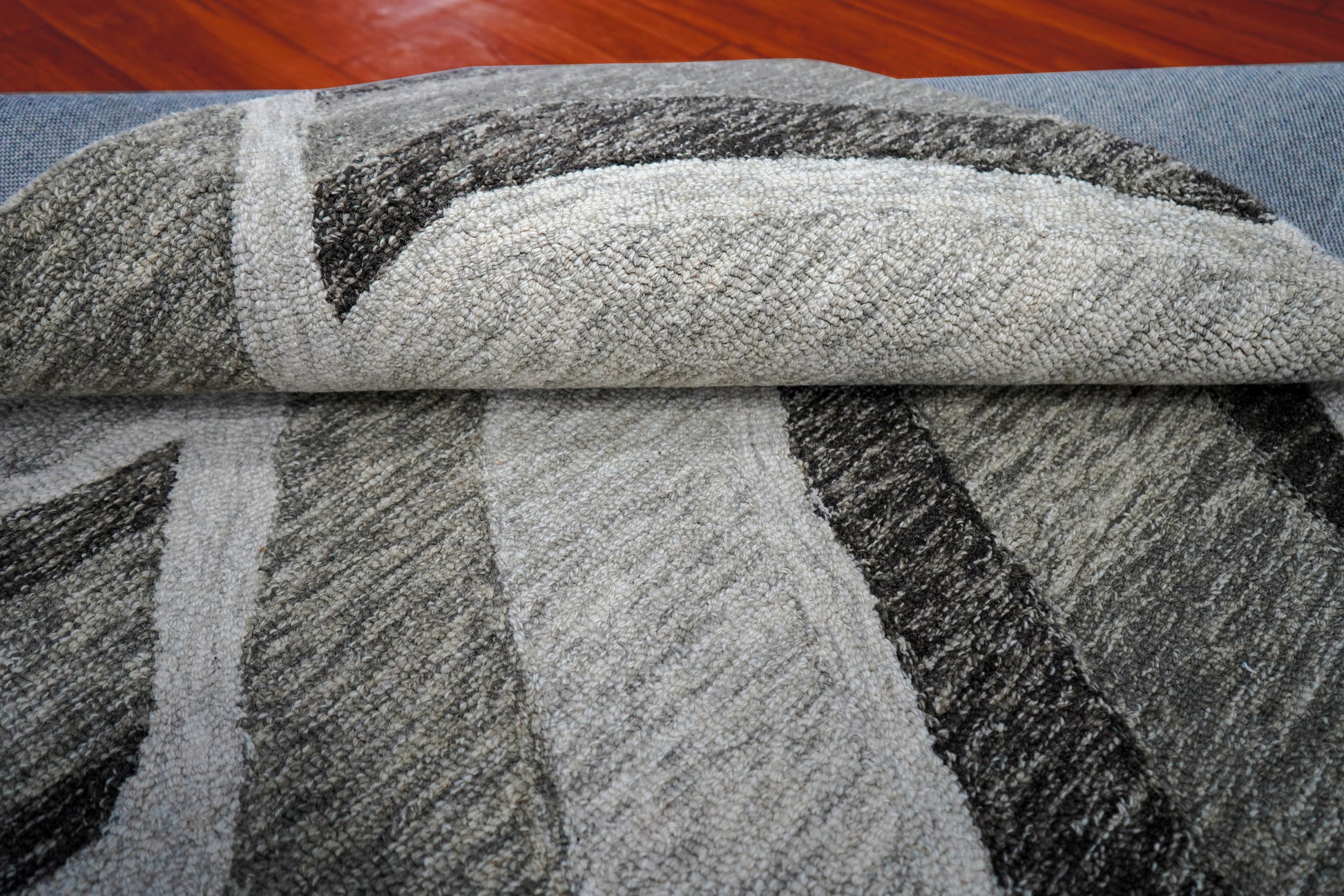 Grey Black Abstract Waves Hand Tufted Wool Area Rug - Cut Pile Contemporary Custom Sizes
