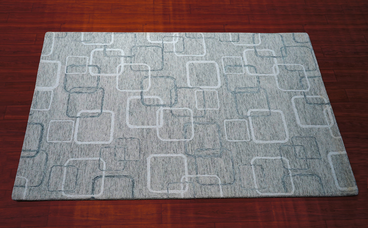 Mint Green Ivory Geometric Squares Hand Tufted Wool Area Rug - Cut Pile Modern Custom Sizes