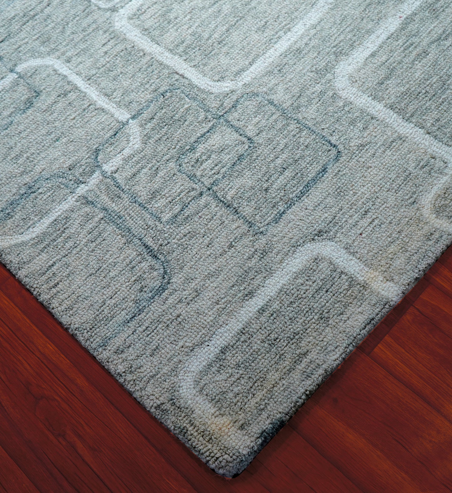 Mint Green Ivory Geometric Squares Hand Tufted Wool Area Rug - Cut Pile Modern Custom Sizes