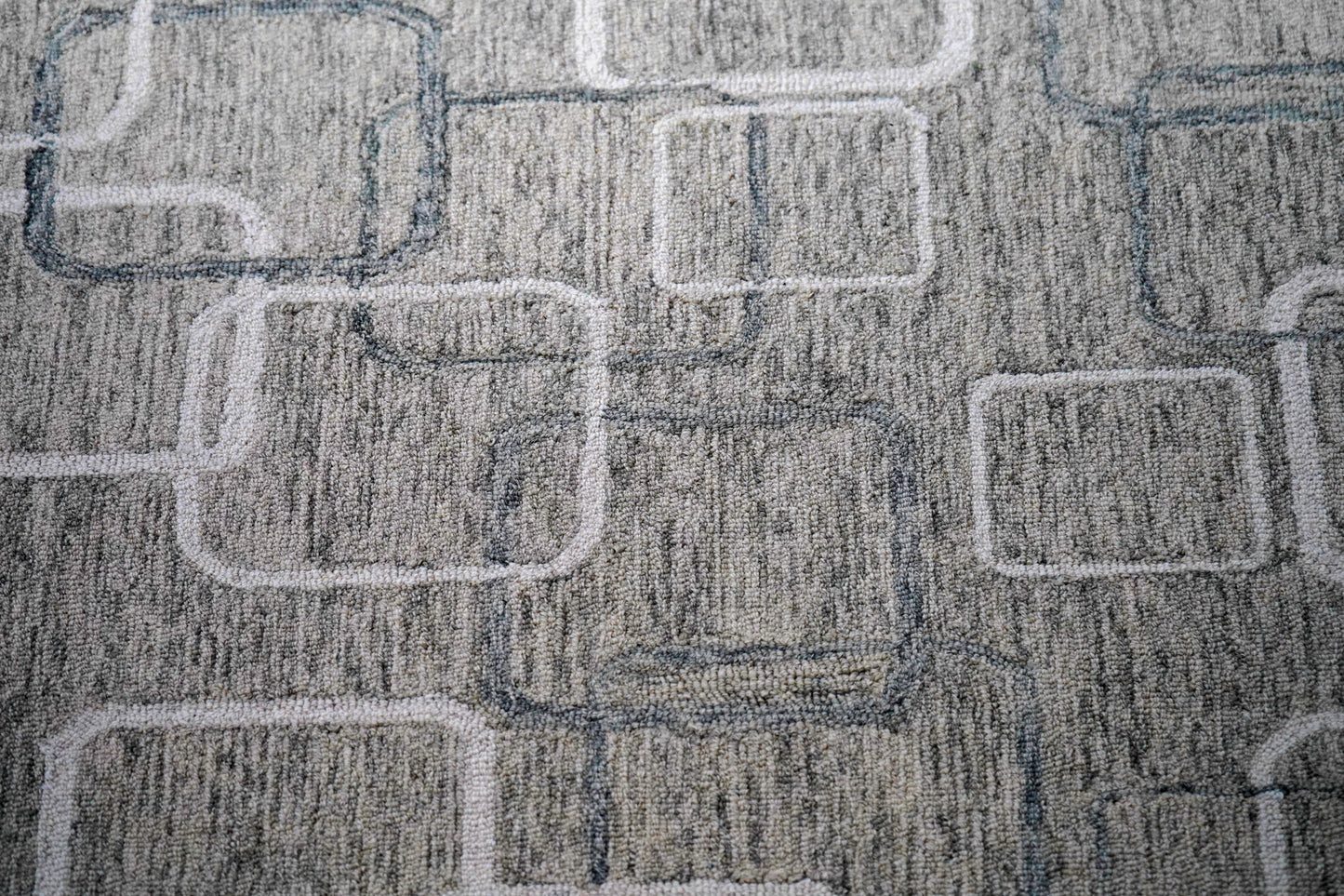 Mint Green Ivory Geometric Squares Hand Tufted Wool Area Rug - Cut Pile Modern Custom Sizes