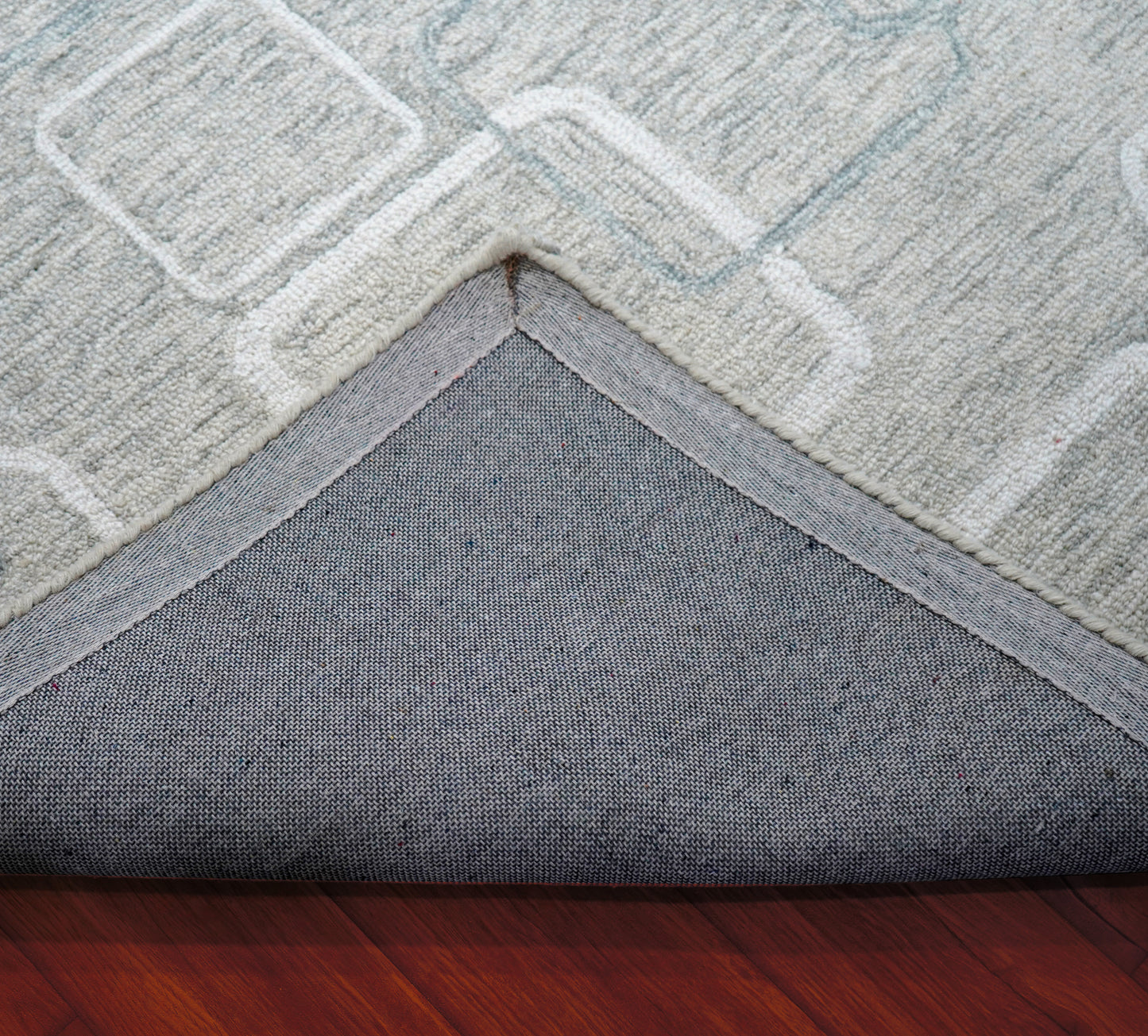 Mint Green Ivory Geometric Squares Hand Tufted Wool Area Rug - Cut Pile Modern Custom Sizes