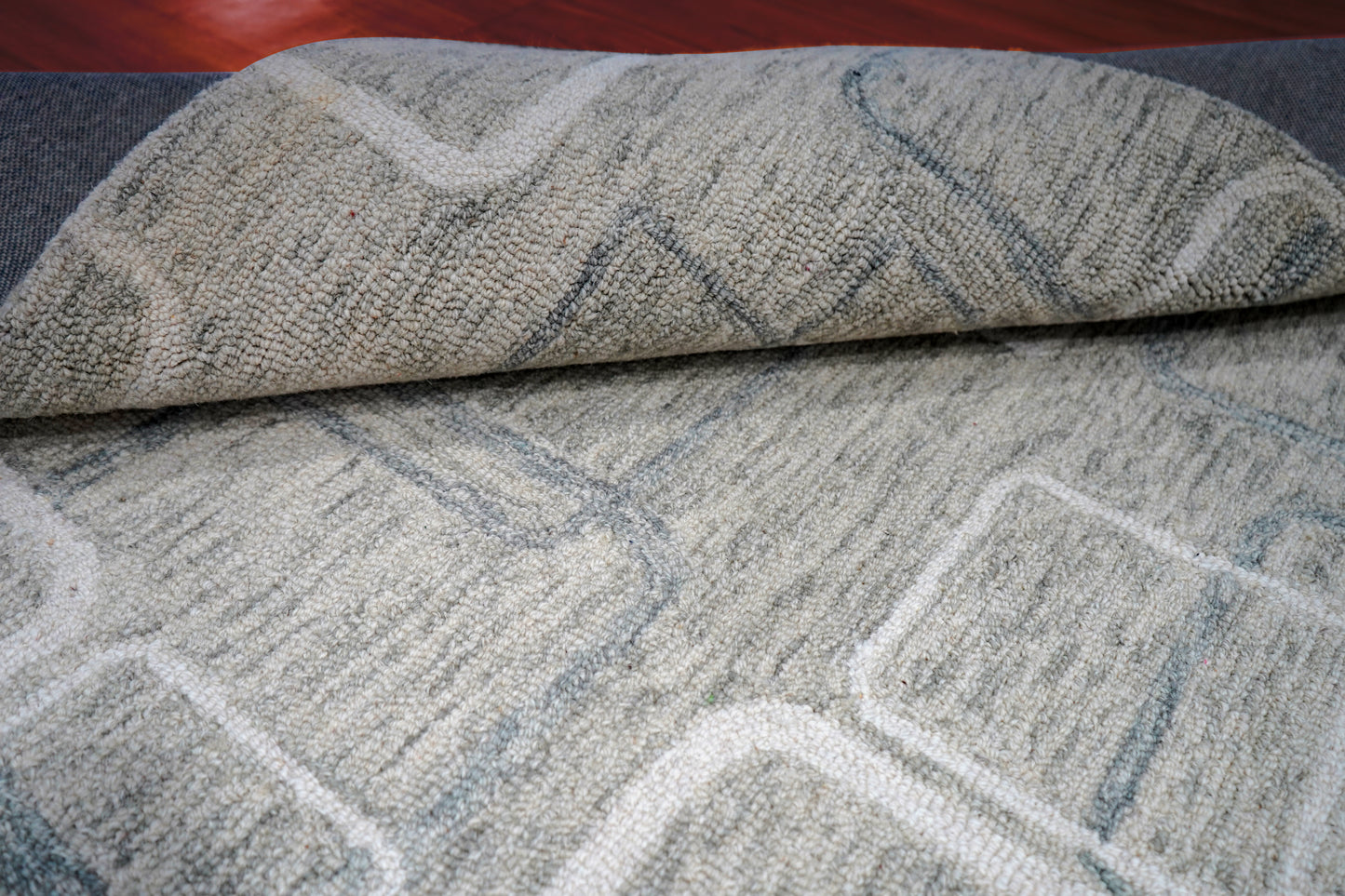 Mint Green Ivory Geometric Squares Hand Tufted Wool Area Rug - Cut Pile Modern Custom Sizes