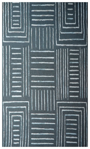 Grey Ivory Abstract Geometric Lines Panel Hand Tufted Wool Viscose Area Rug - Cut Pile Contemporary Custom Sizes