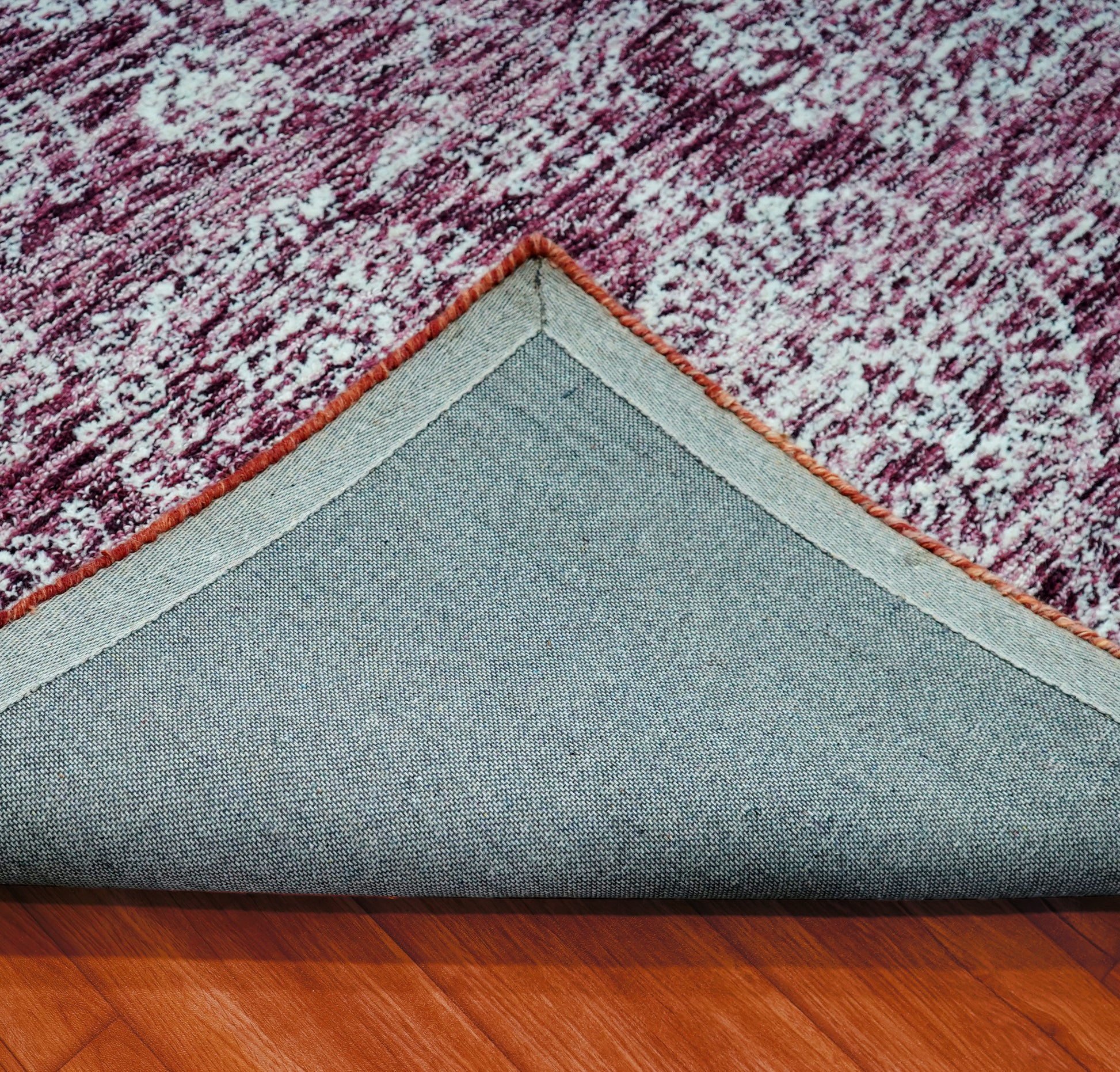 Purple Aqua Vintage Distressed Floral Border Hand Tufted Wool Area Rug - Cut Pile Traditional Custom Sizes