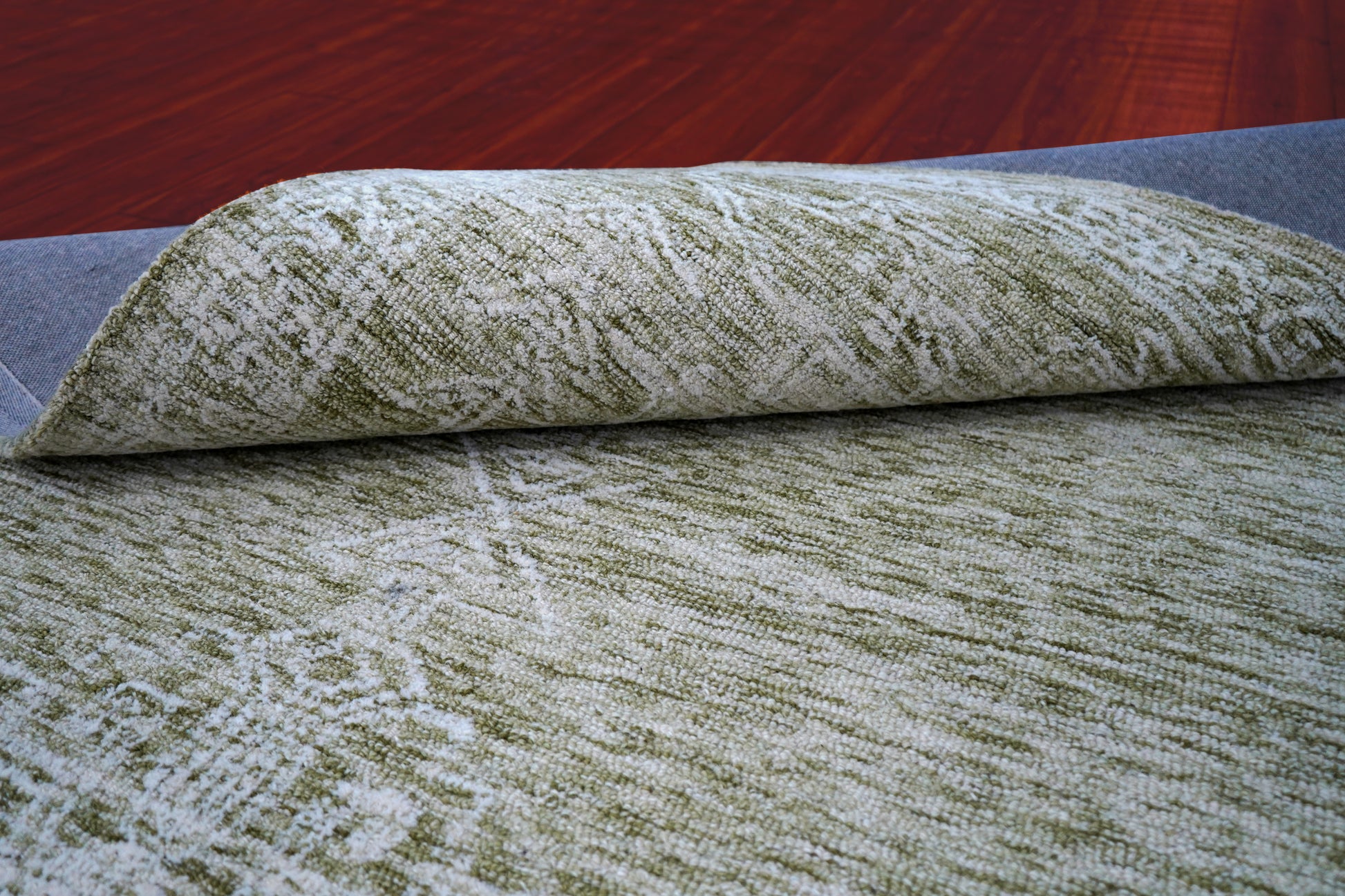 Green Beige Vintage Distressed Medallion Hand Tufted Wool Area Rug - Cut Pile Traditional Custom Sizes